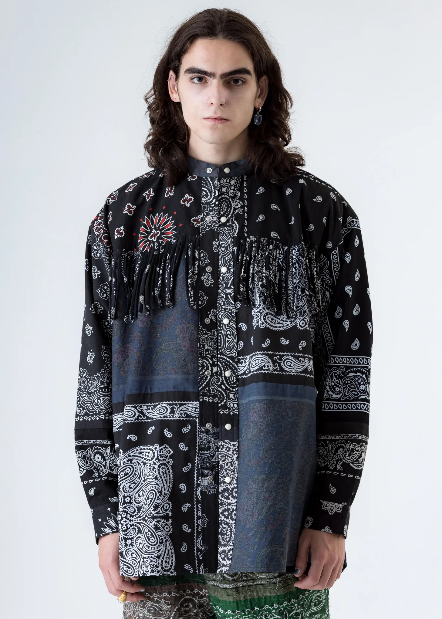 Black Bandana Patch Work Fringe Jacket - Image 7