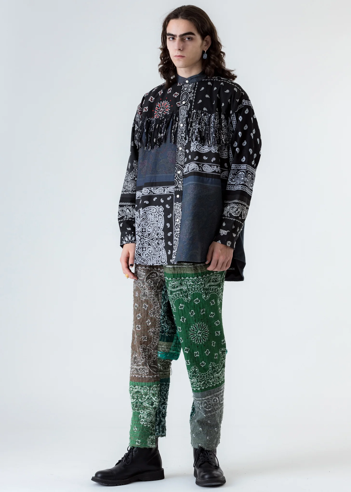 Black Bandana Patch Work Fringe Jacket - Image 9