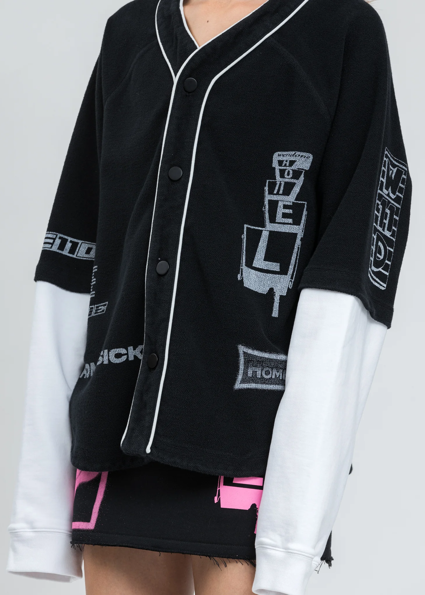 Black Baseball Jersey Long Sleeve Jacket - Image 2