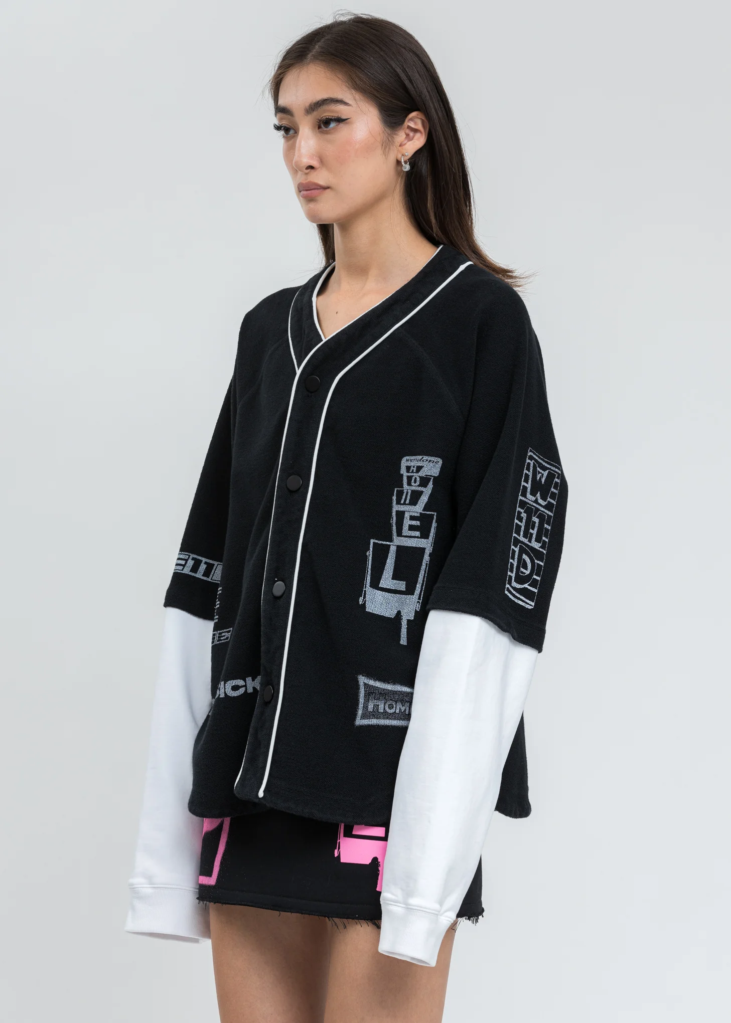 Black Baseball Jersey Long Sleeve Jacket - Image 3
