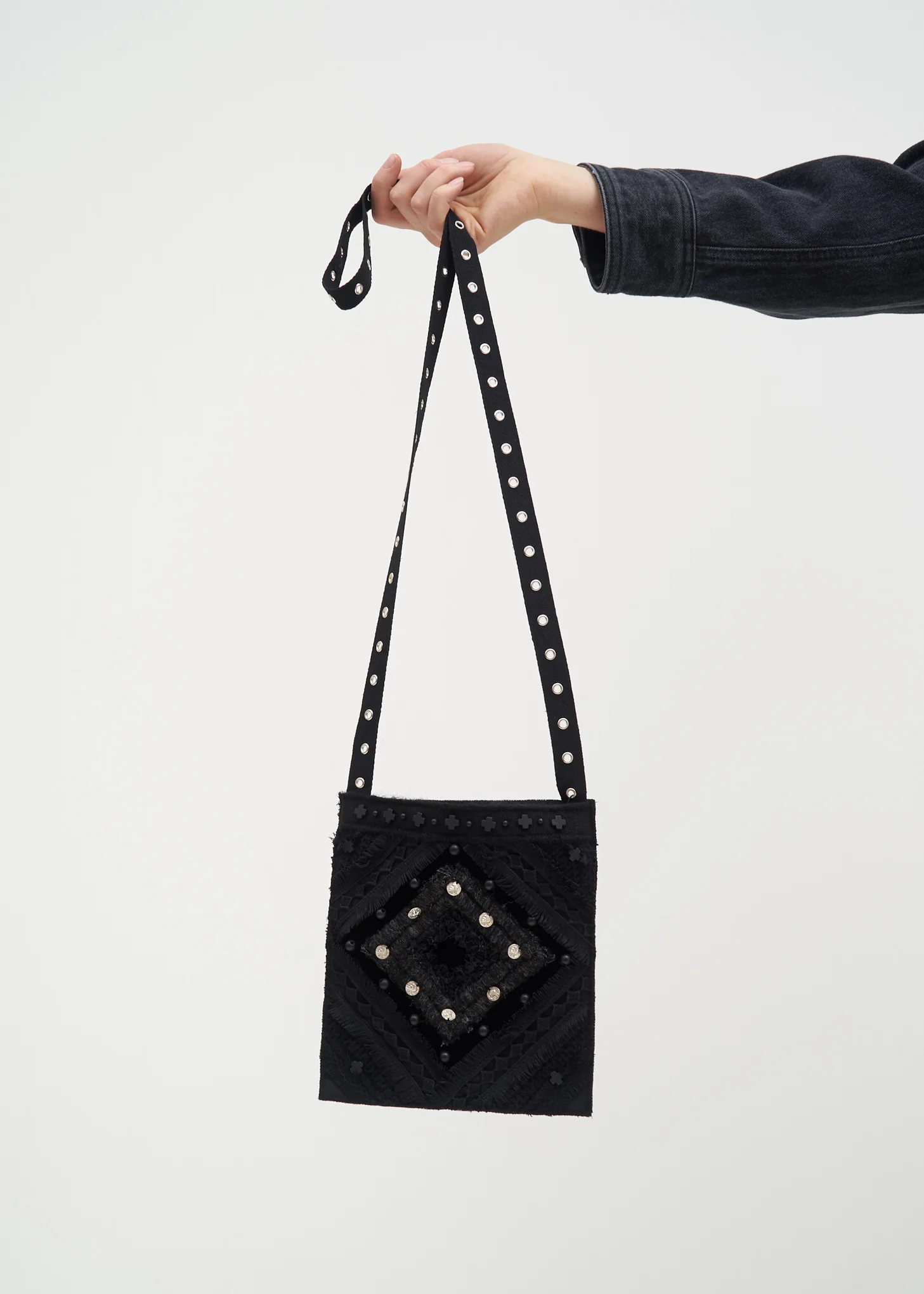 Black Beaded Cross Bag