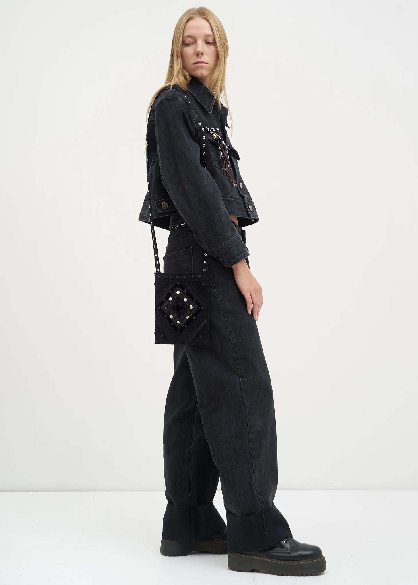 Black Beaded Cross Bag - Image 2