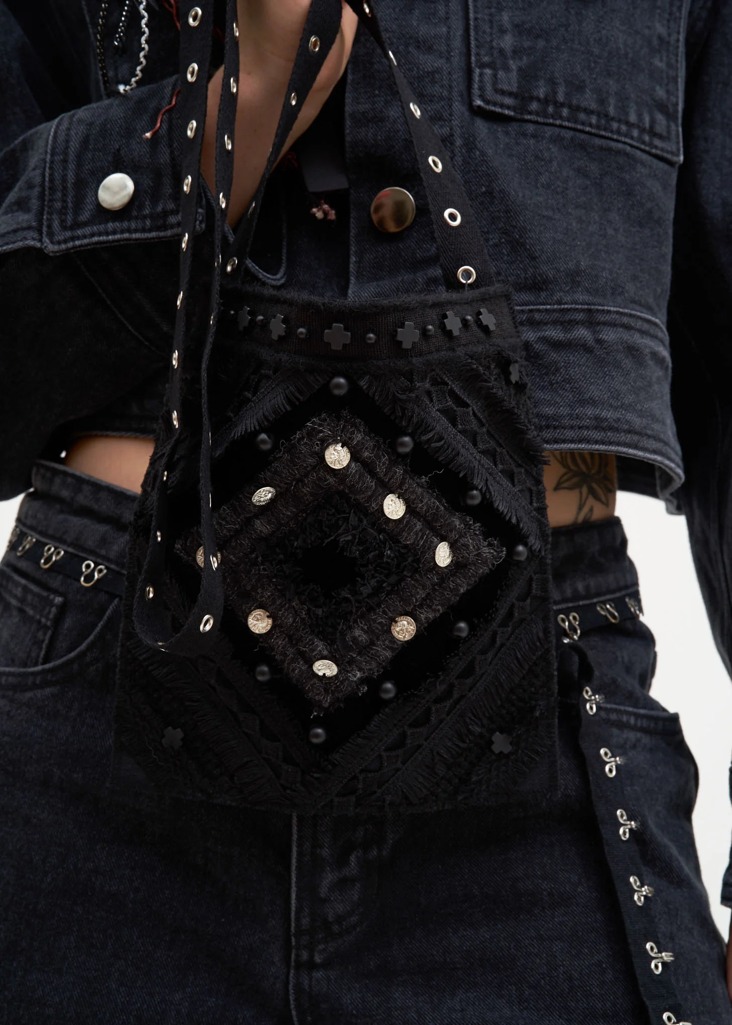 Black Beaded Cross Bag - Image 4