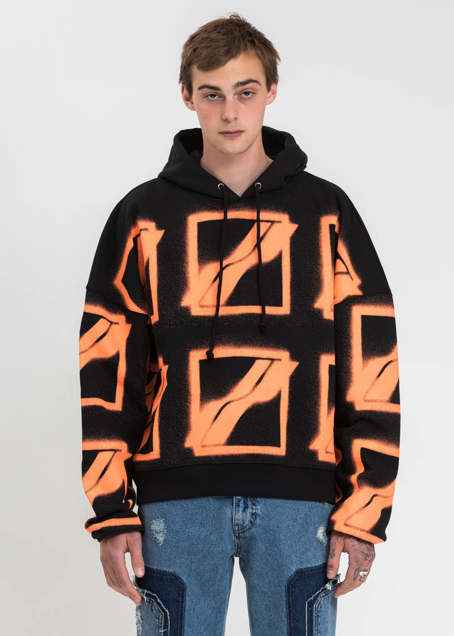 Black Big Logo All Over Hoodie