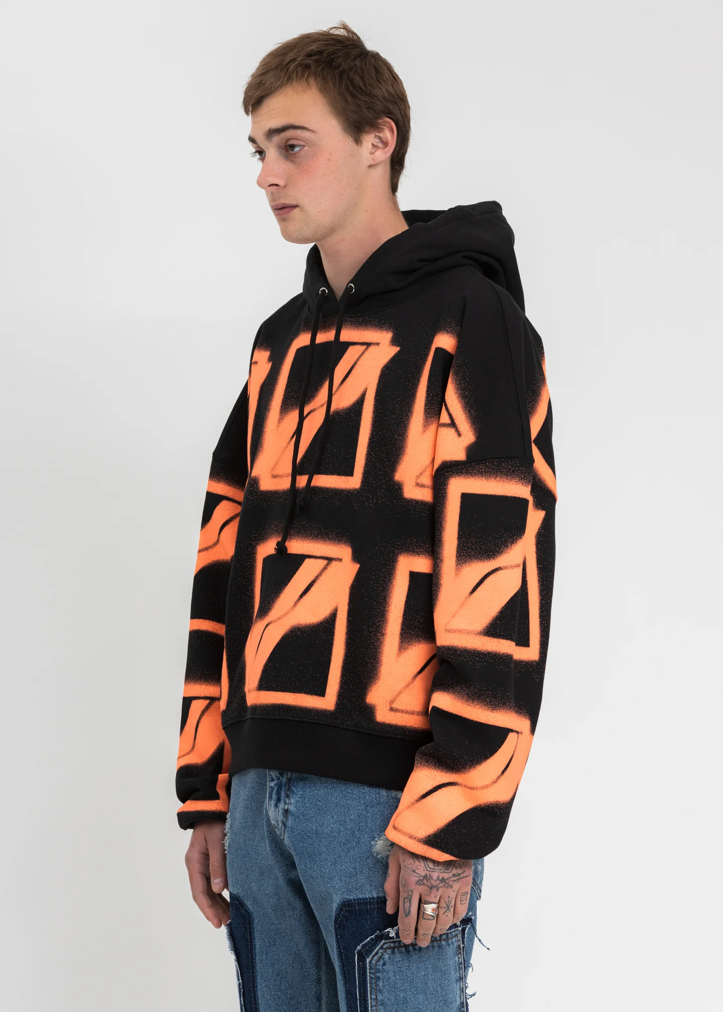 Black Big Logo All Over Hoodie - Image 3