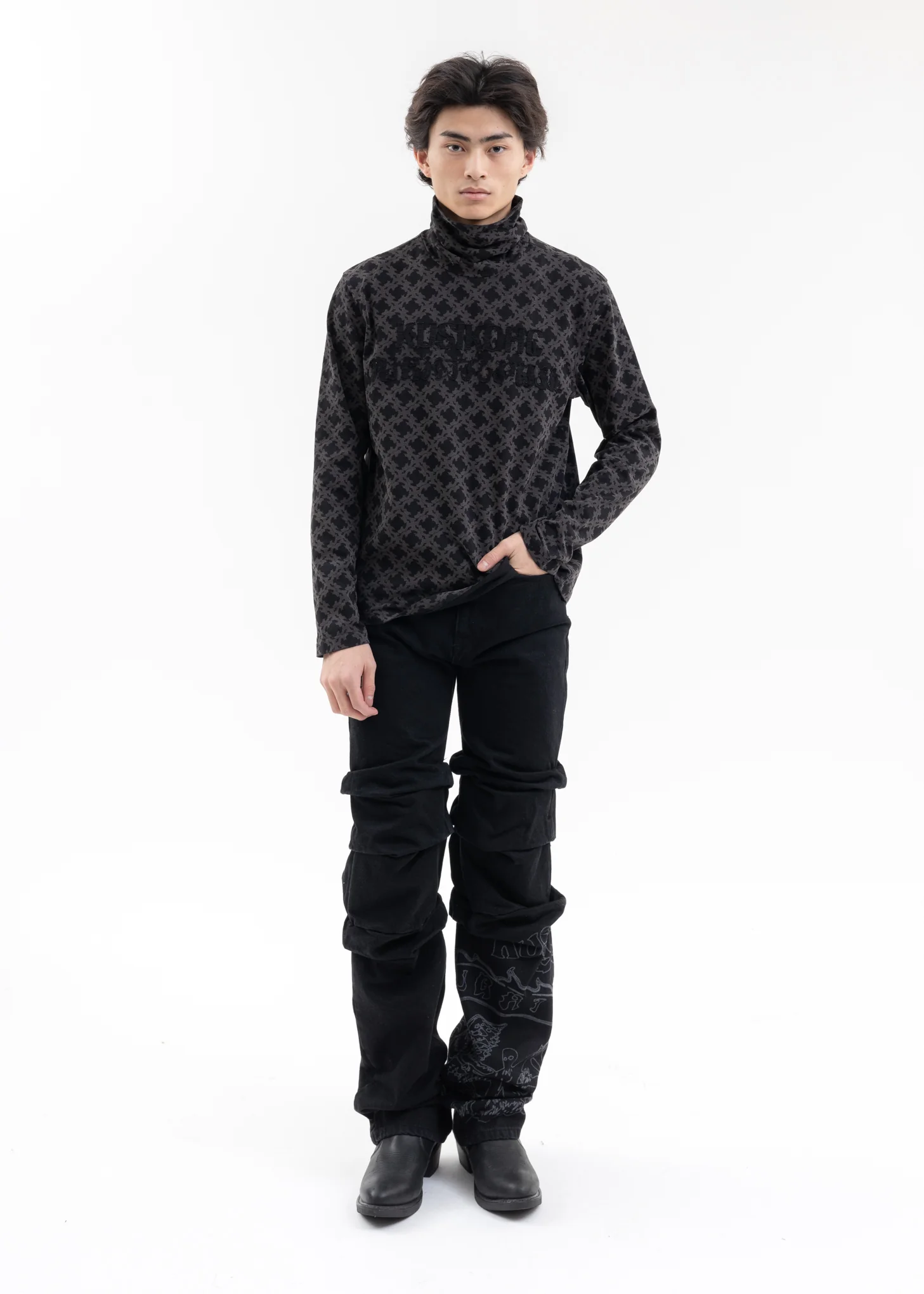 BLACK BIG PLASTER DENIM PANTS - Image 5