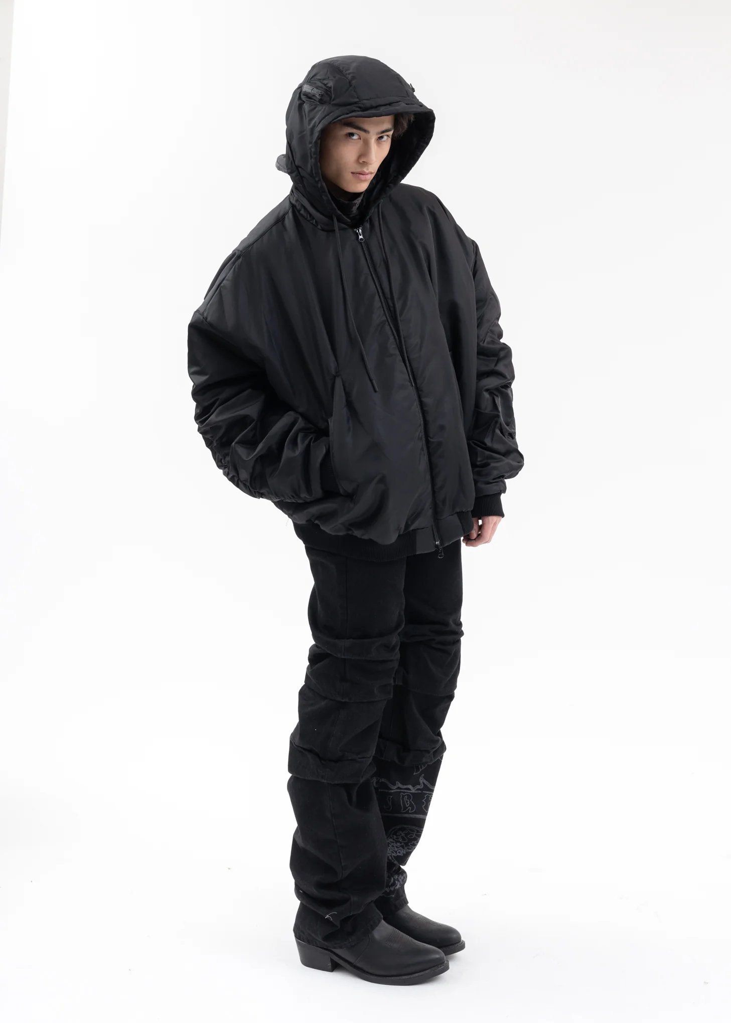 BLACK BIG PLASTER DENIM PANTS - Image 6