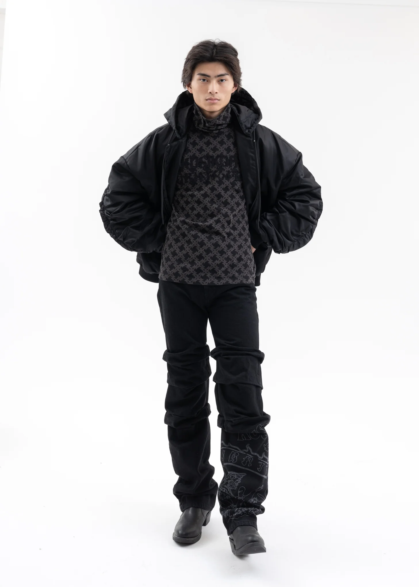 BLACK BIG PLASTER DENIM PANTS - Image 7