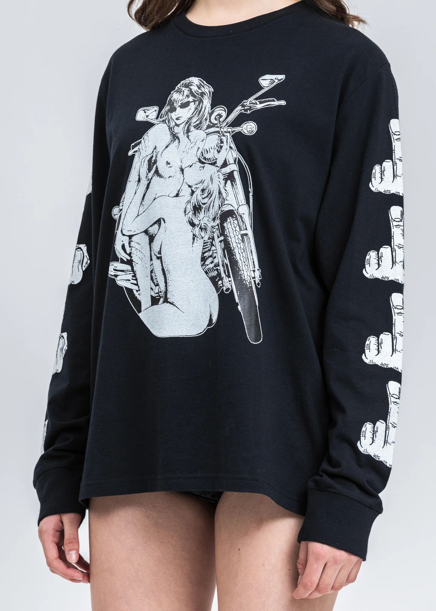 Black Biker Ladise Long Sleeve T-Shirt - Image 2