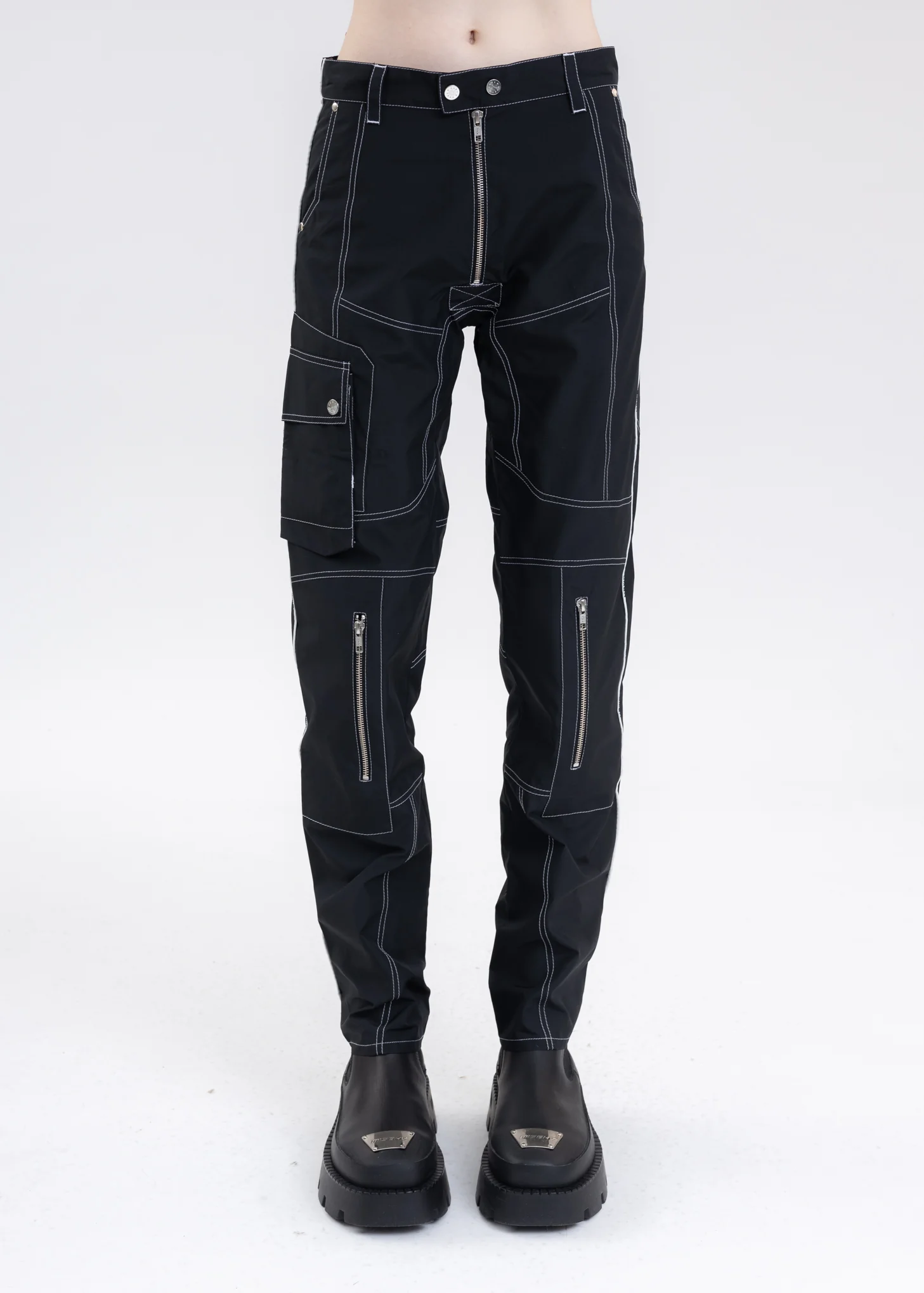 BLACK BIKER TROUSERS WITH EXPOSED ZIPS