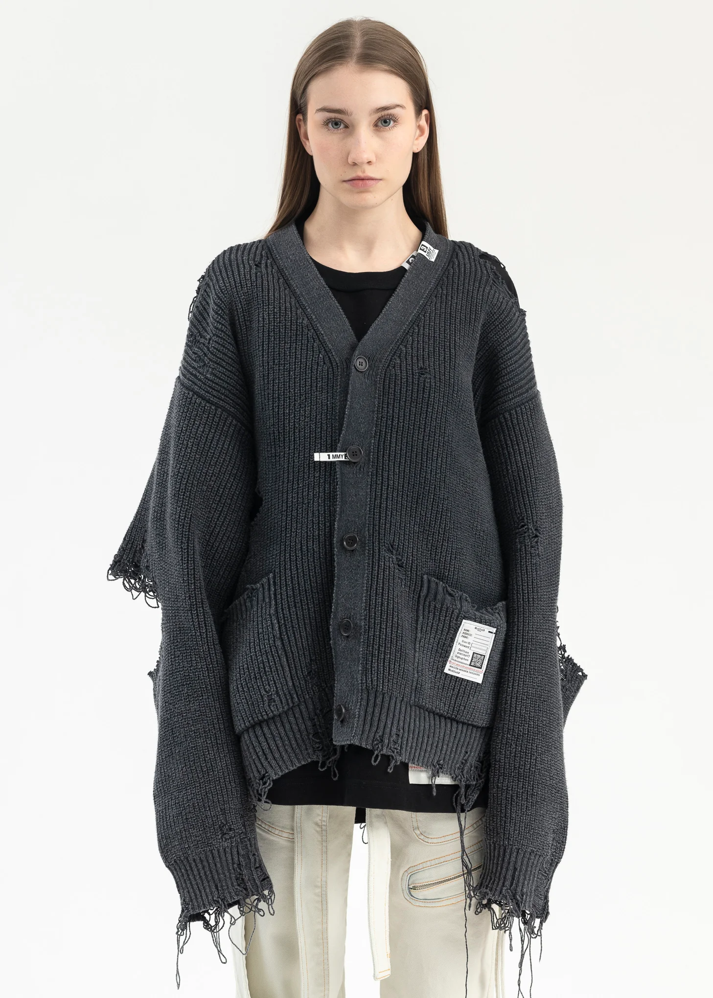 BLACK BLEACHED KNIT CARDIGAN