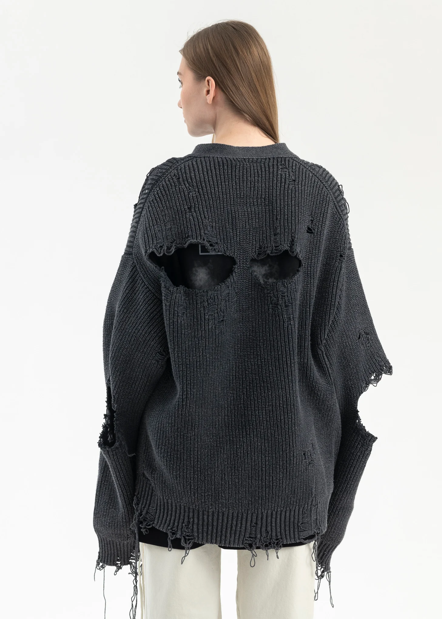 BLACK BLEACHED KNIT CARDIGAN - Image 2