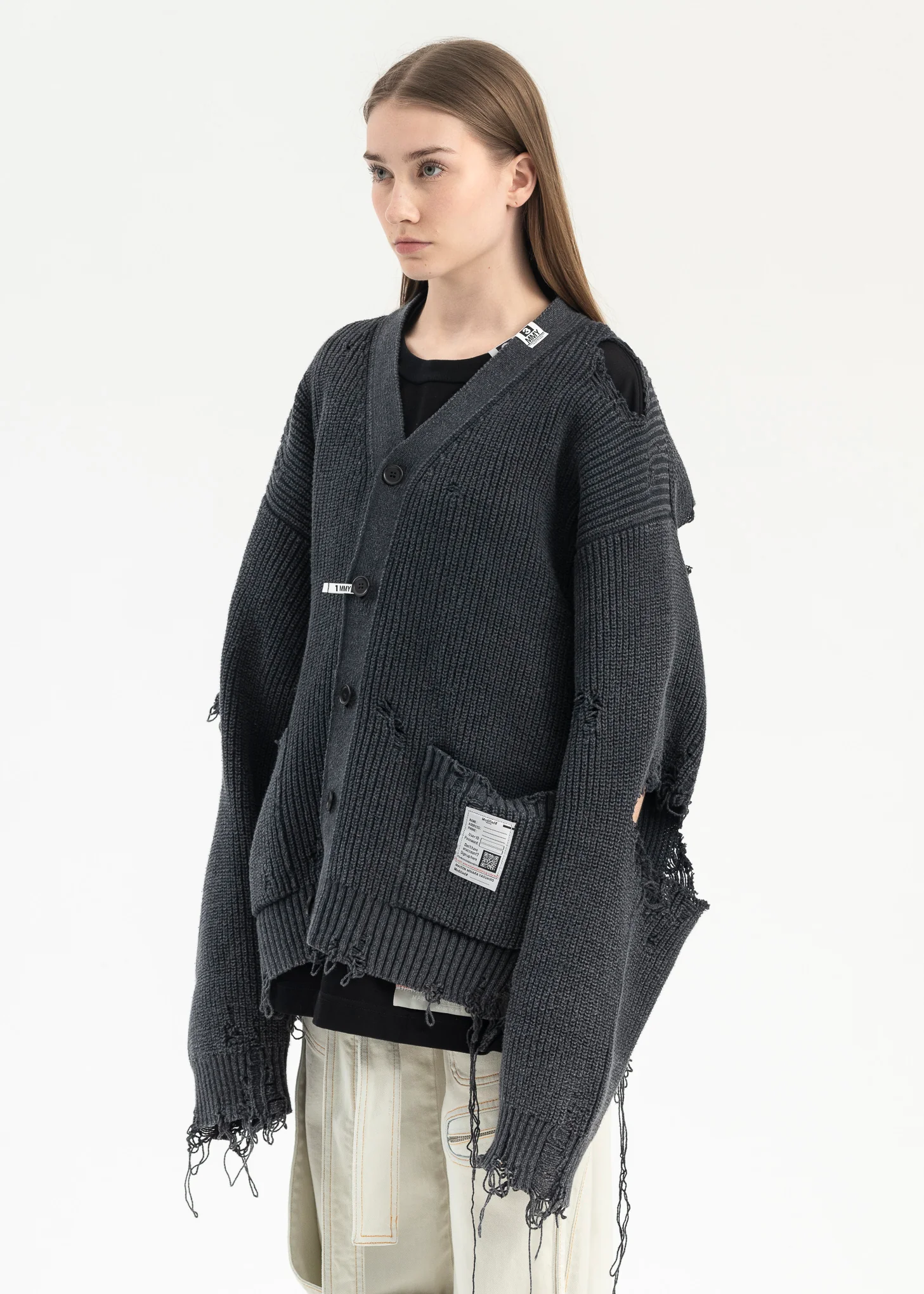 BLACK BLEACHED KNIT CARDIGAN - Image 3