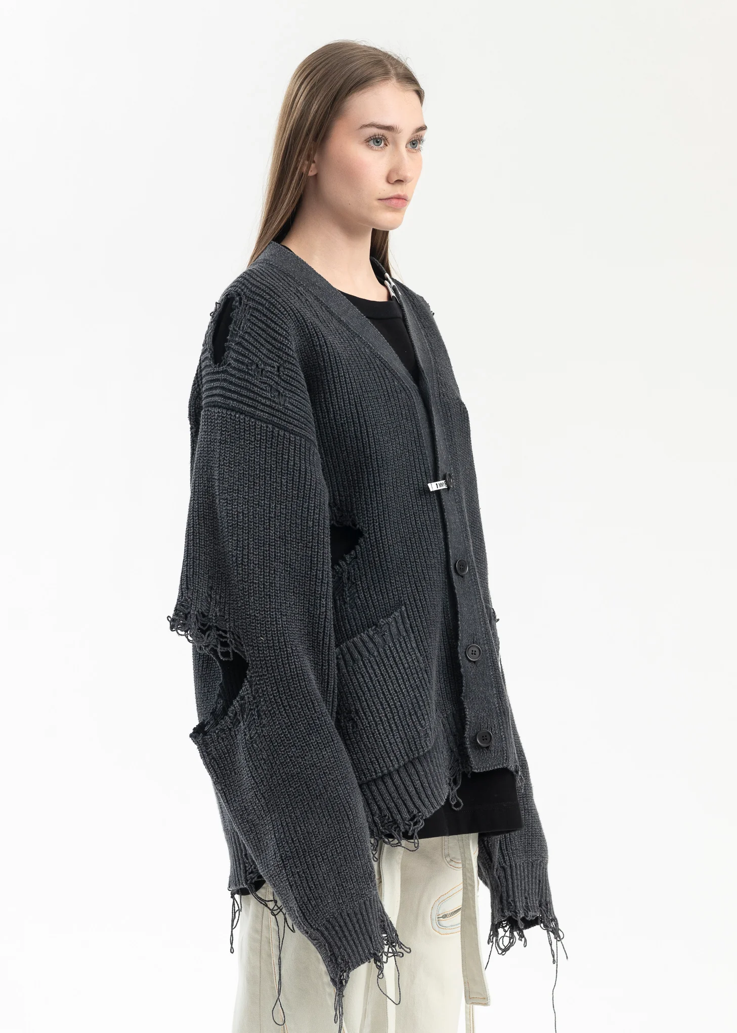 BLACK BLEACHED KNIT CARDIGAN - Image 4