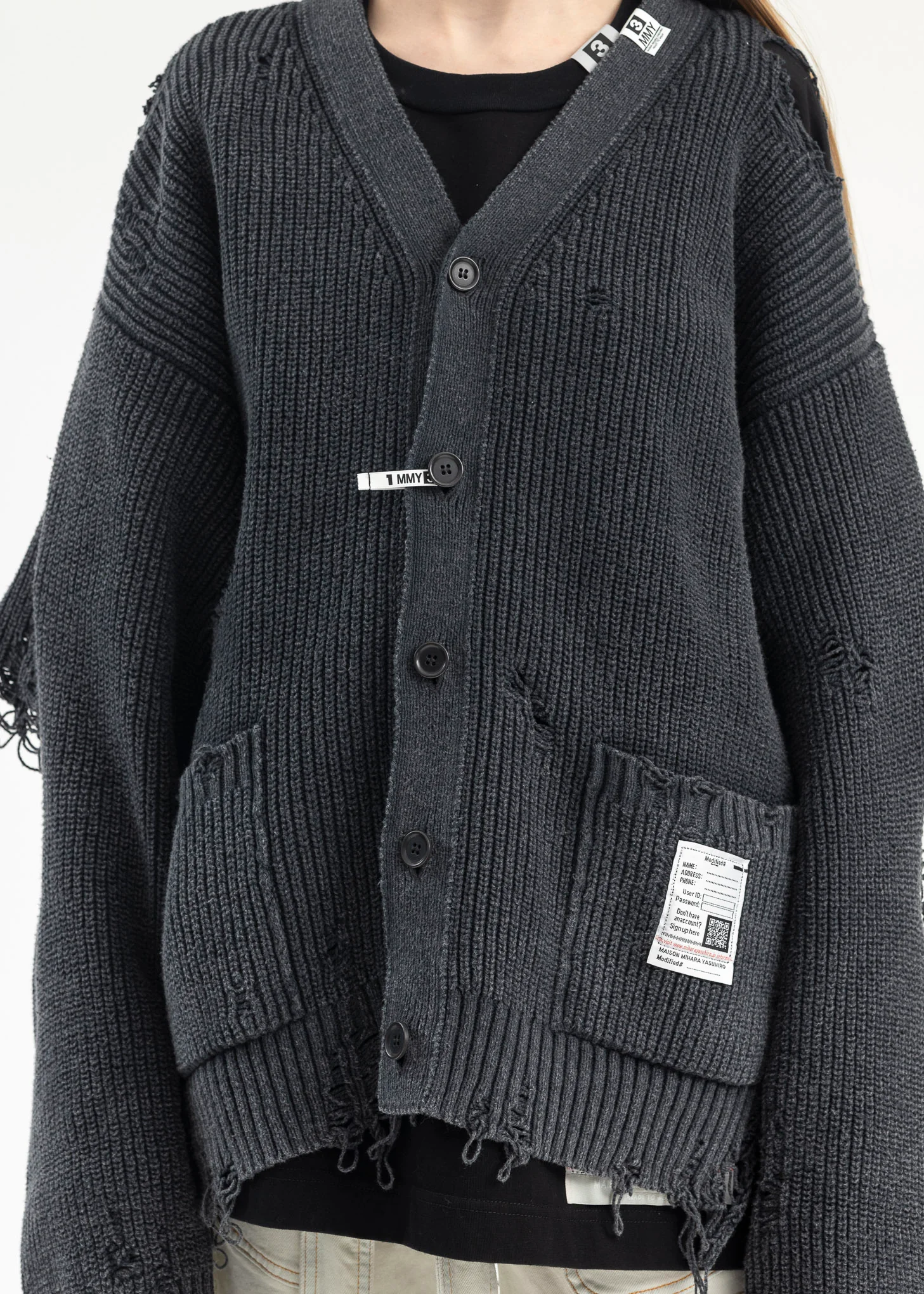 BLACK BLEACHED KNIT CARDIGAN - Image 5