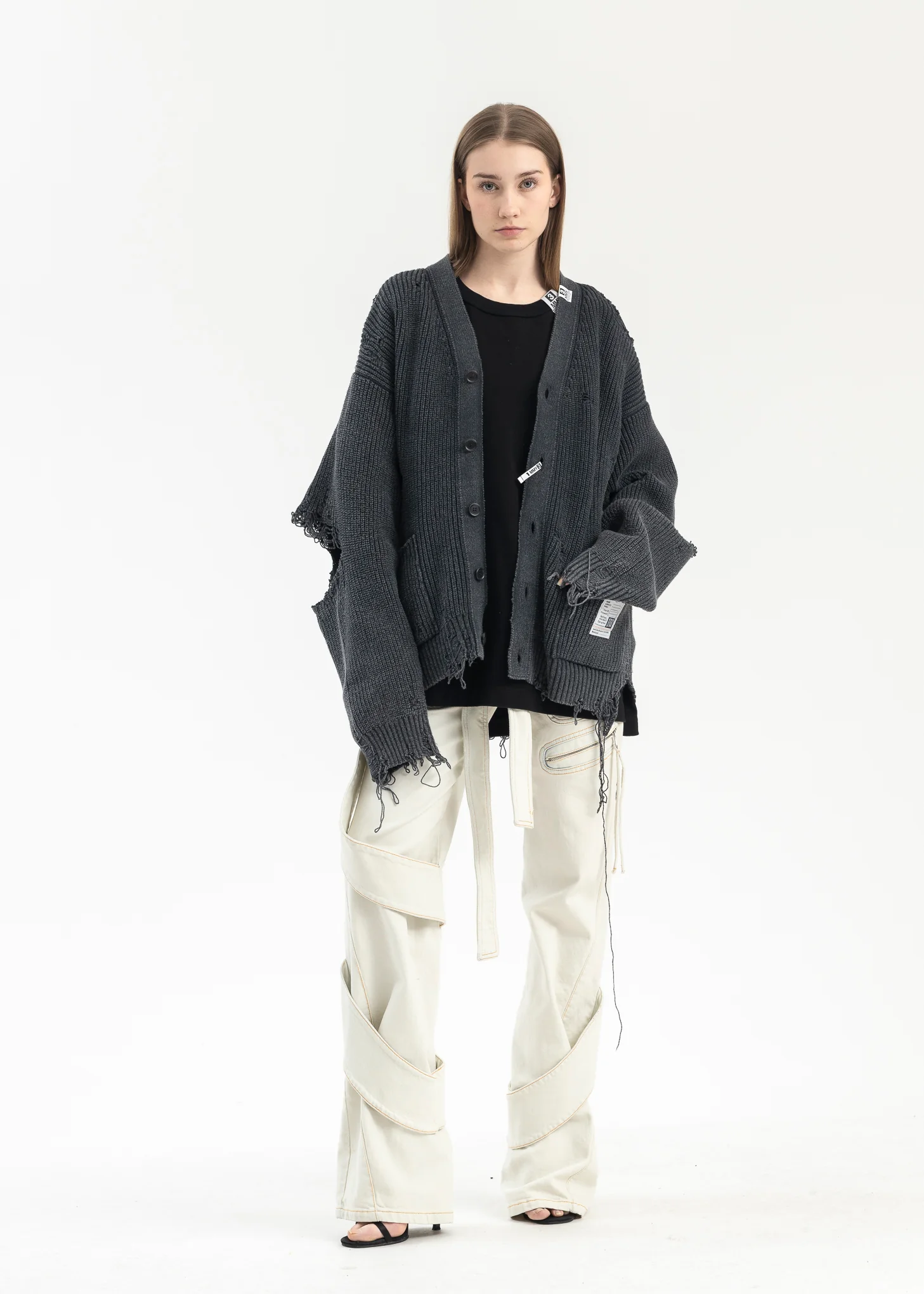 BLACK BLEACHED KNIT CARDIGAN - Image 7