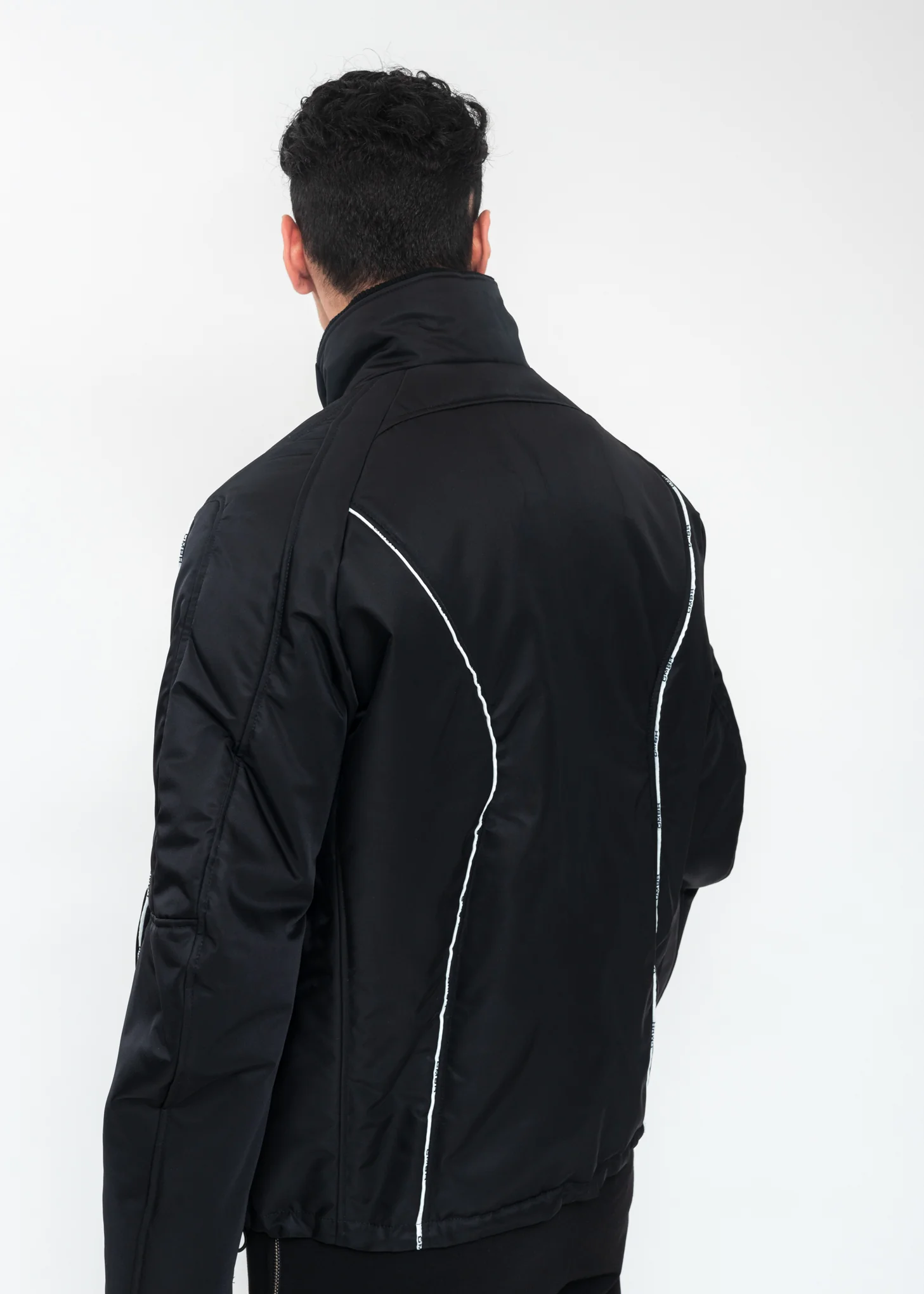 Black  Bomber Jacket With Piping - Image 2