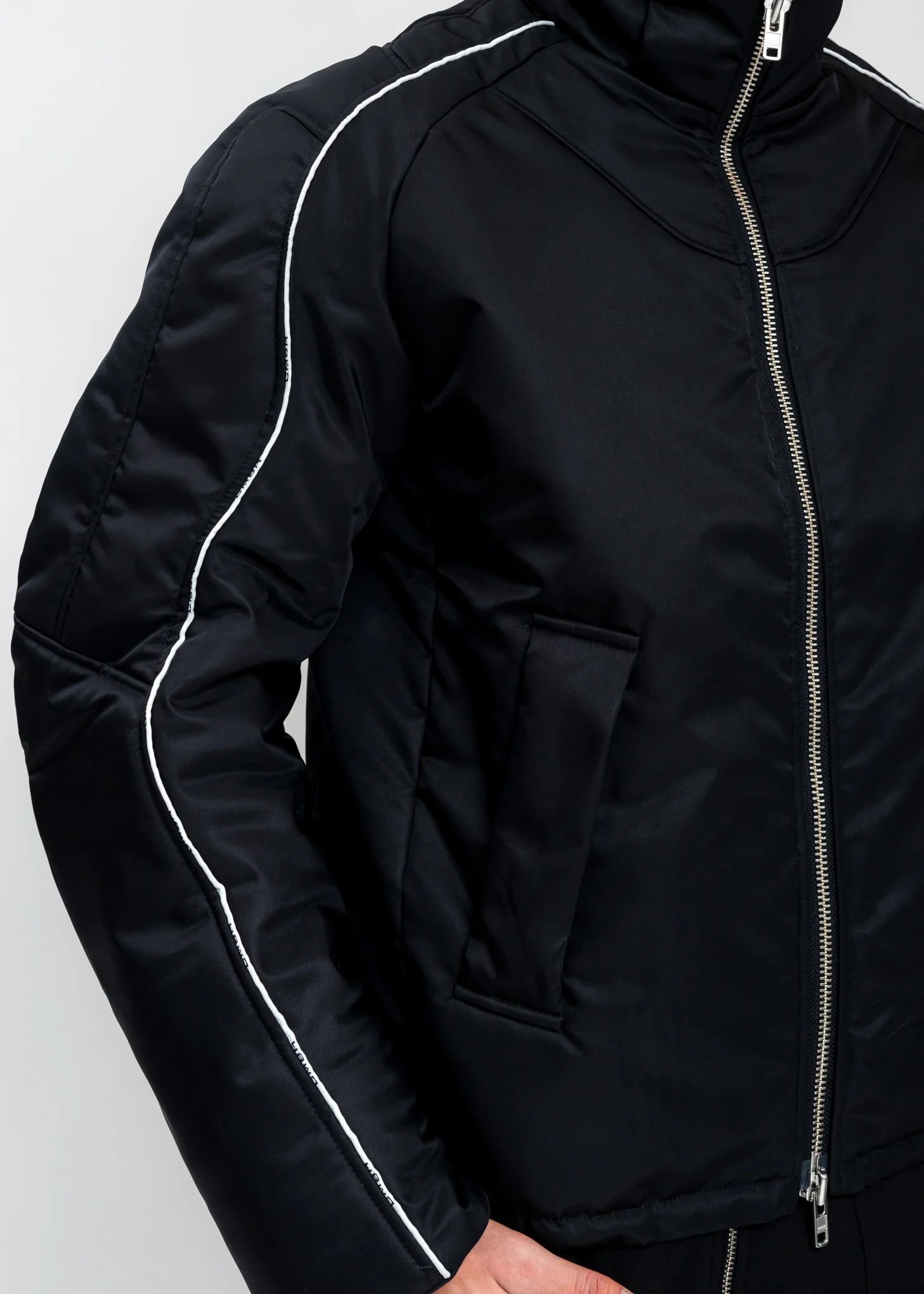 Black  Bomber Jacket With Piping - Image 5