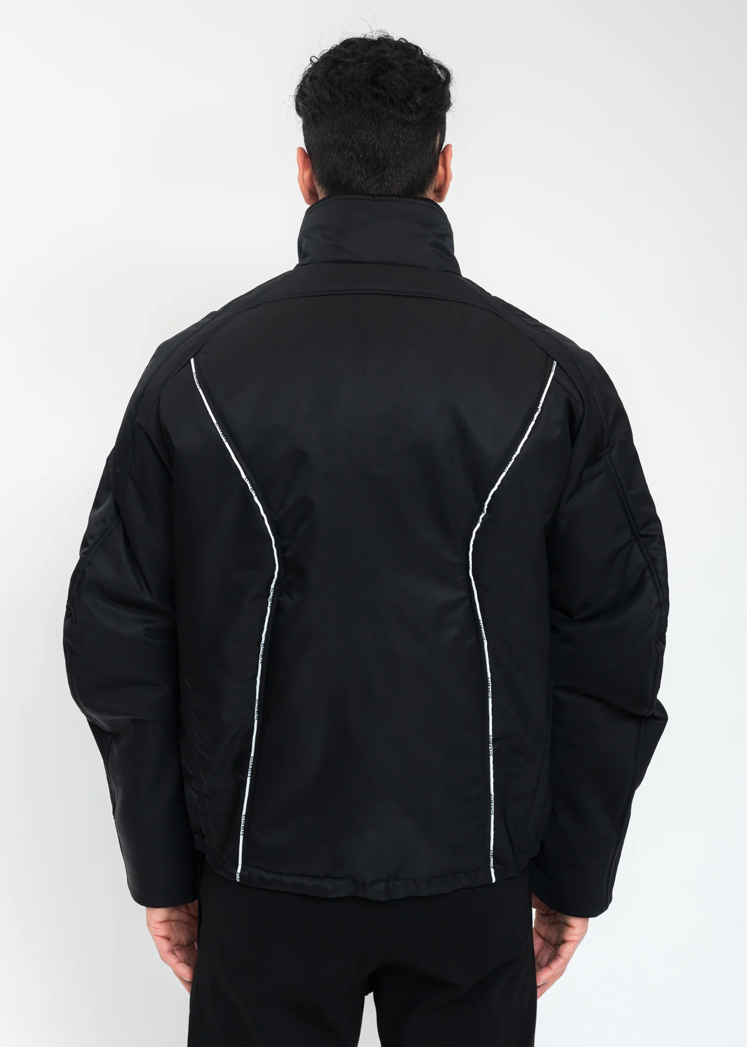 Black  Bomber Jacket With Piping - Image 6