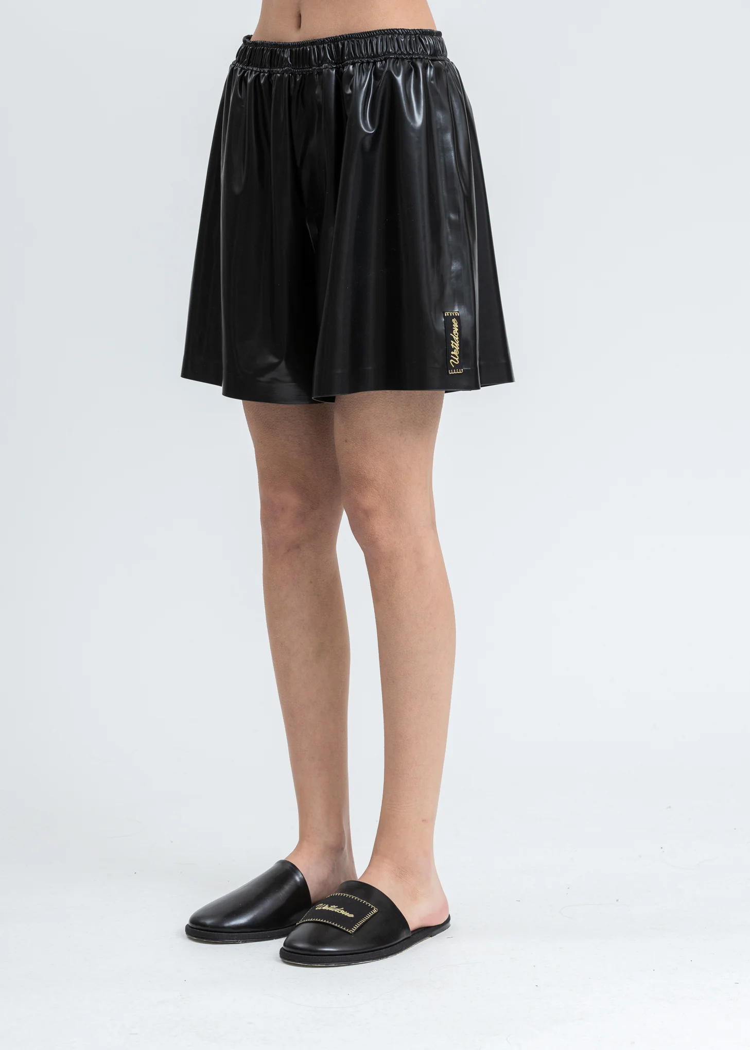 Black Bonded and Latex Textured Shorts - Image 3