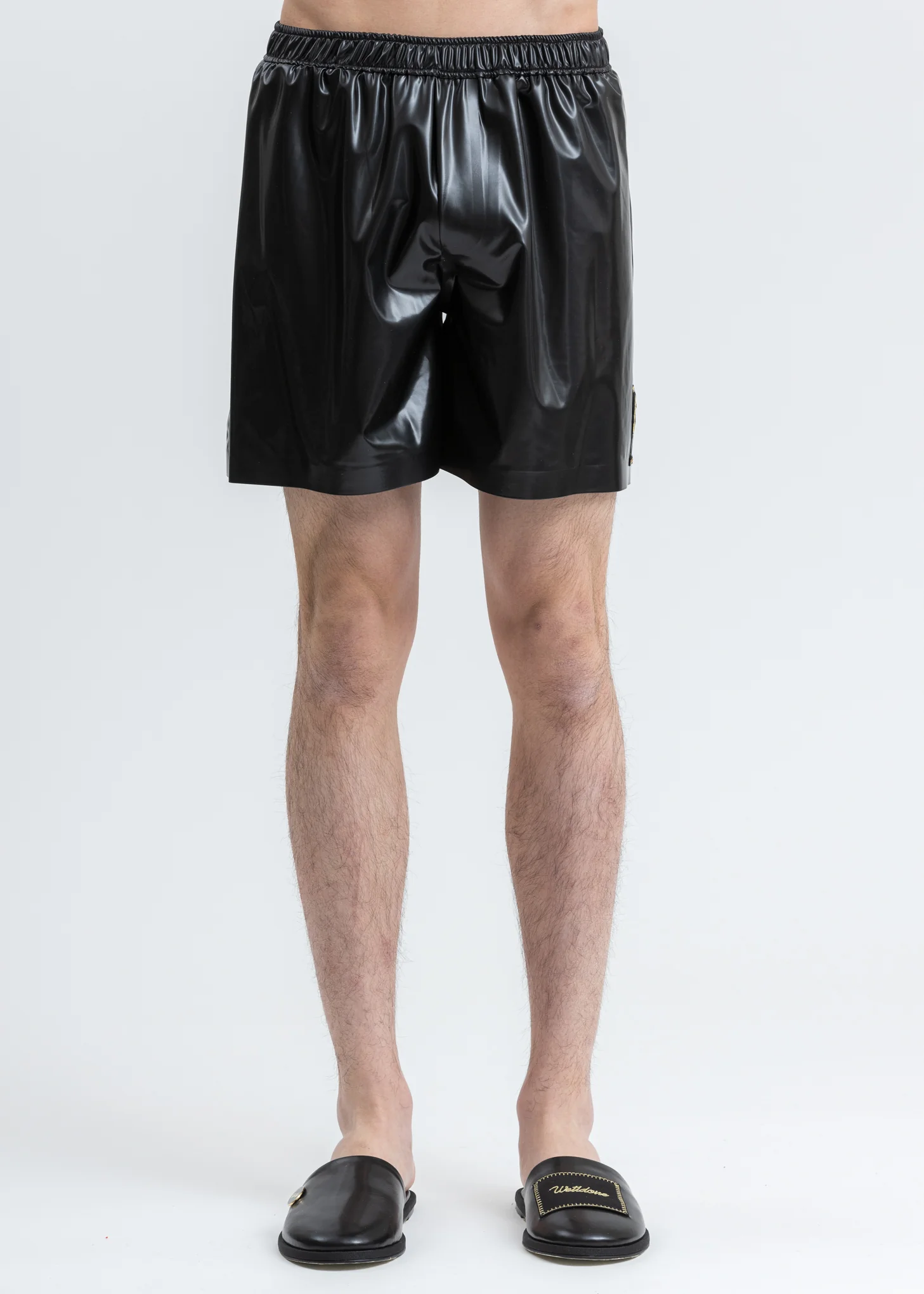 Black Bonded and Latex Textured Shorts