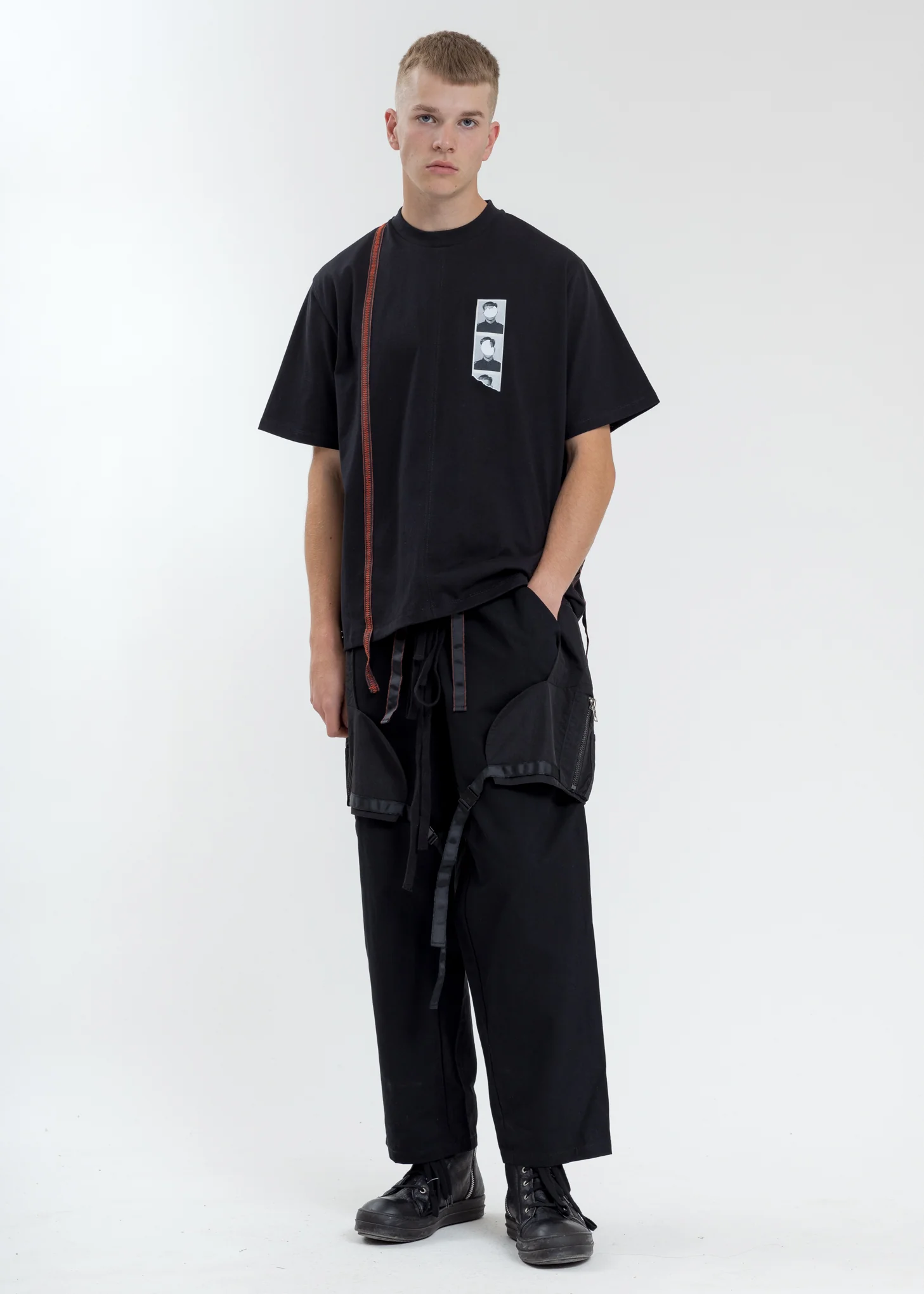 Black Boxy Fit T-Shirt With Tape - Image 6