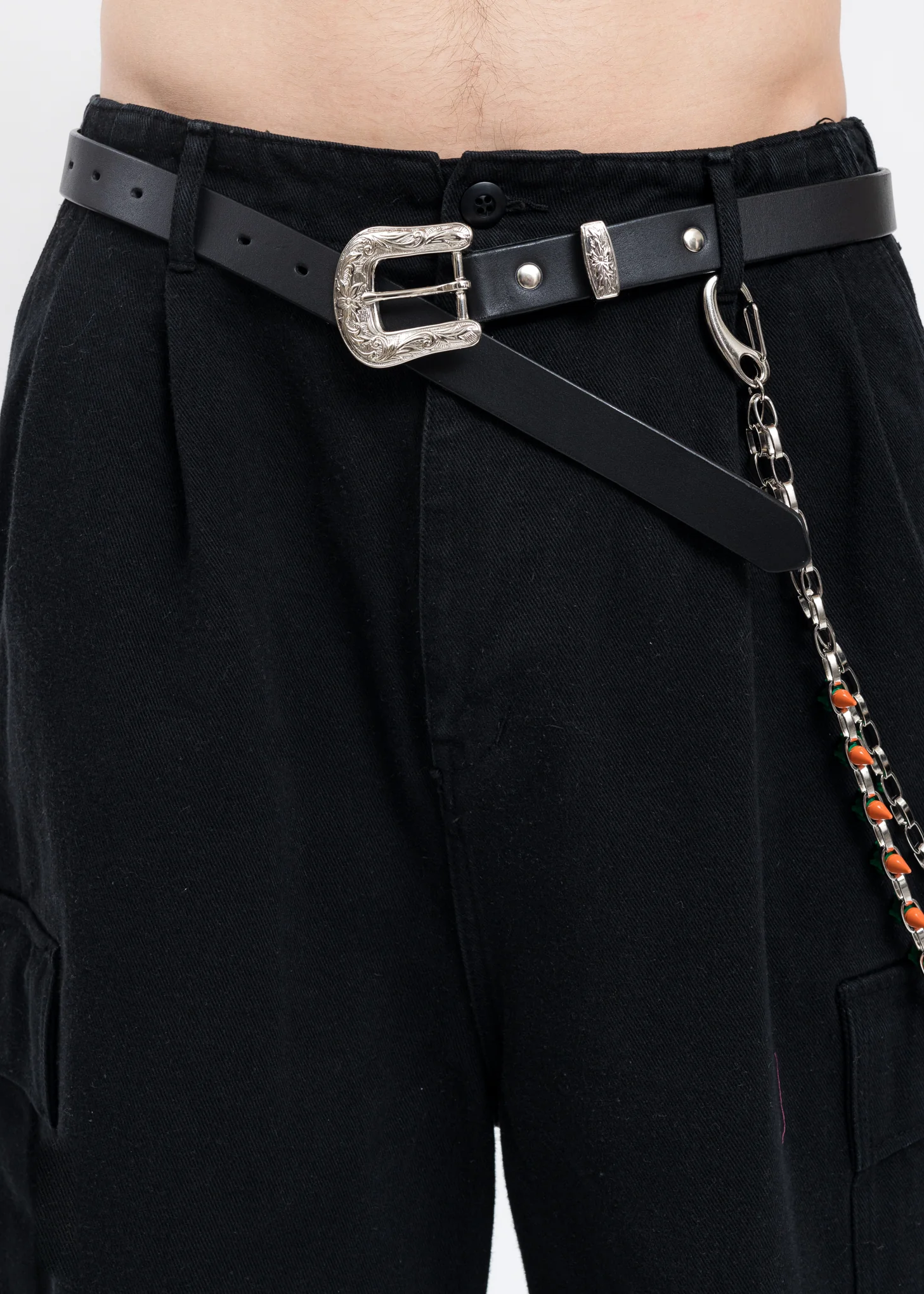 Black BUCKLE HOOK Leather Belt