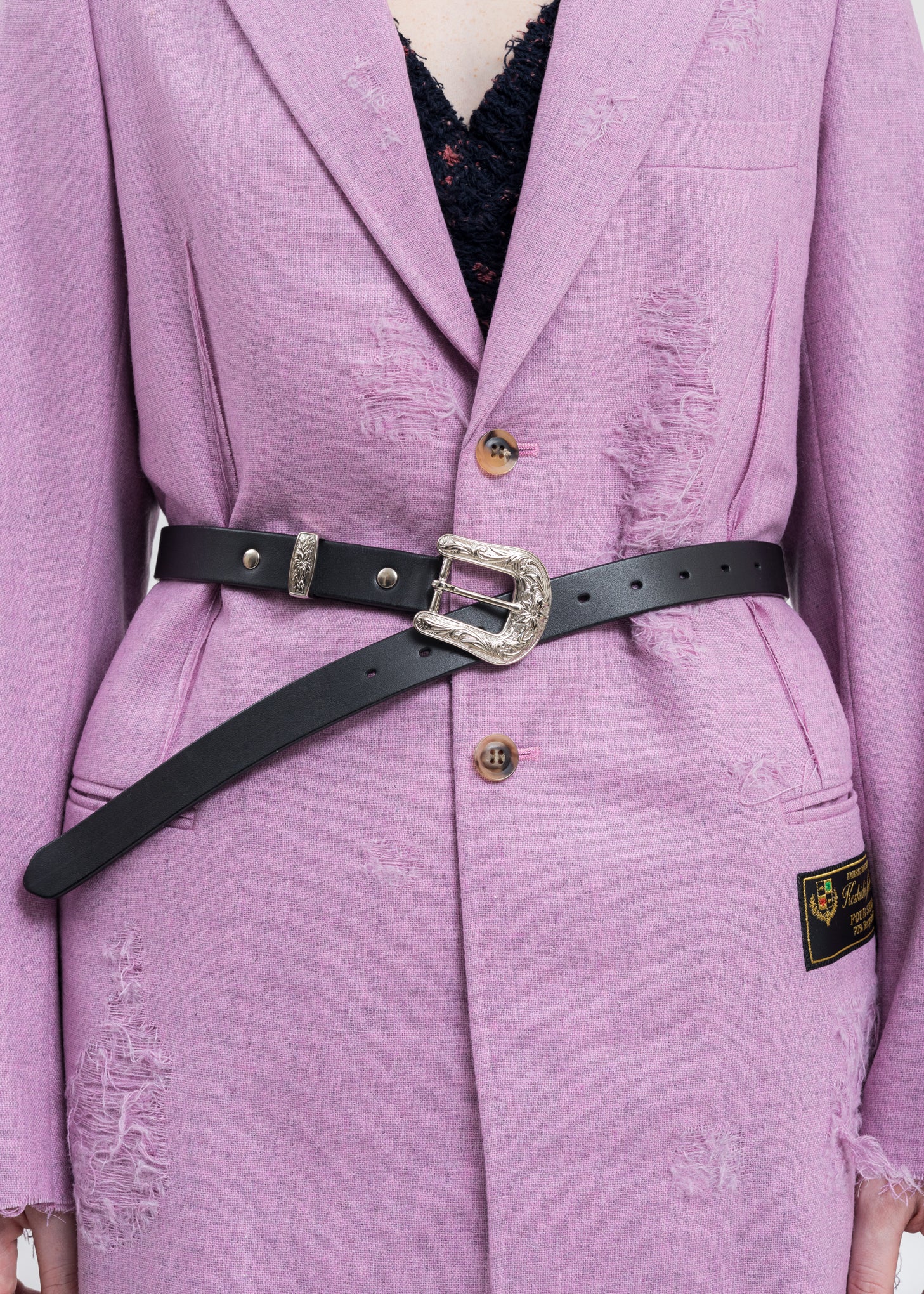 Black BUCKLE HOOK Leather Belt - Image 2
