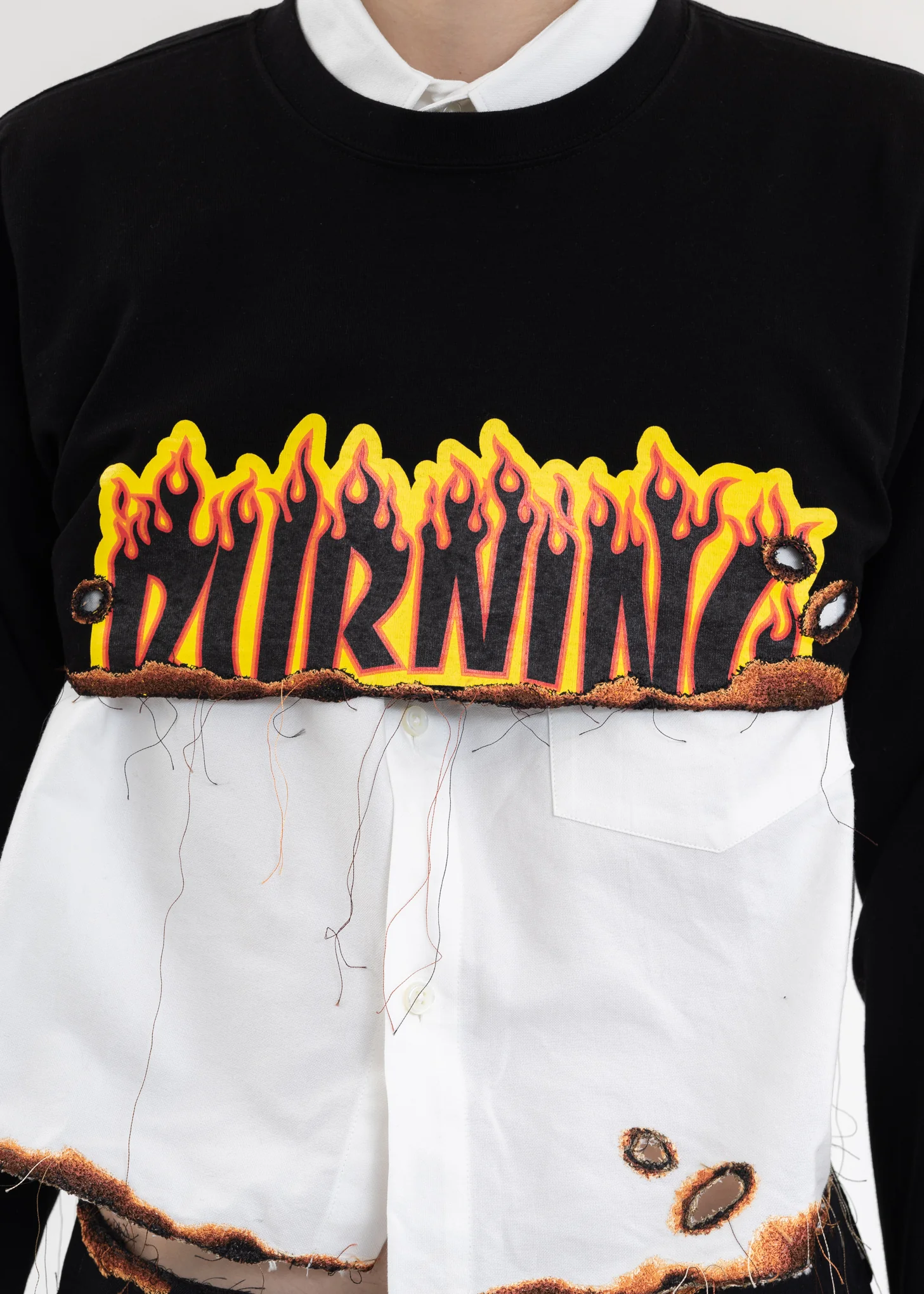 Black BURNING EMBROIDERY CROPPED LONG SLEEVE T-SHIRT - Image 4