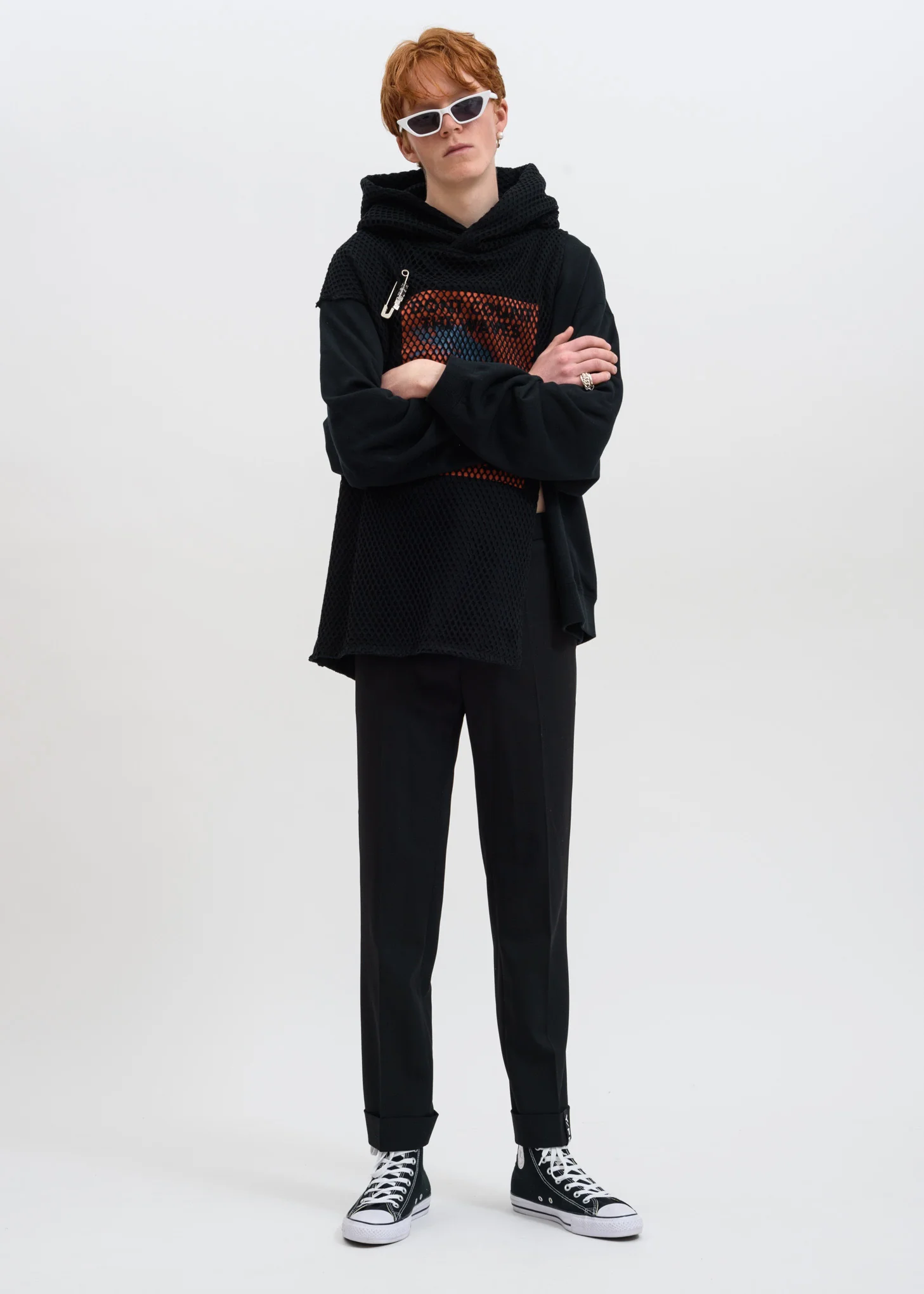 Black Cape Mesh Hoodie - Image 6