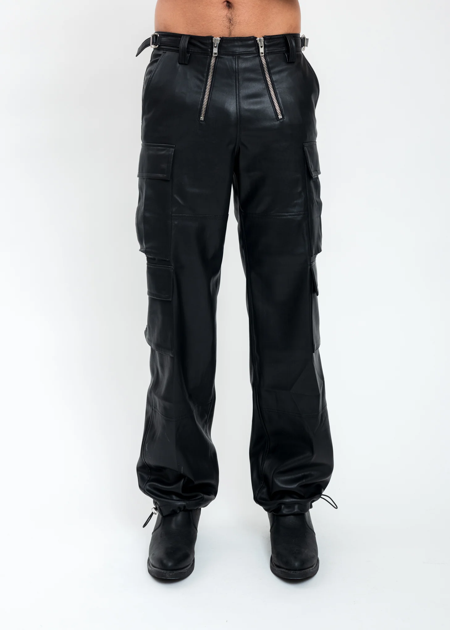 Black Cargo Trousers With Double Zip