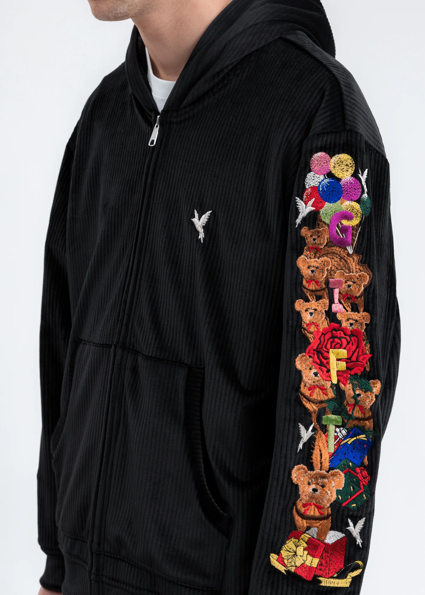 Black Chaos Embroidery Comfy Zip Up Hoodie - Image 2