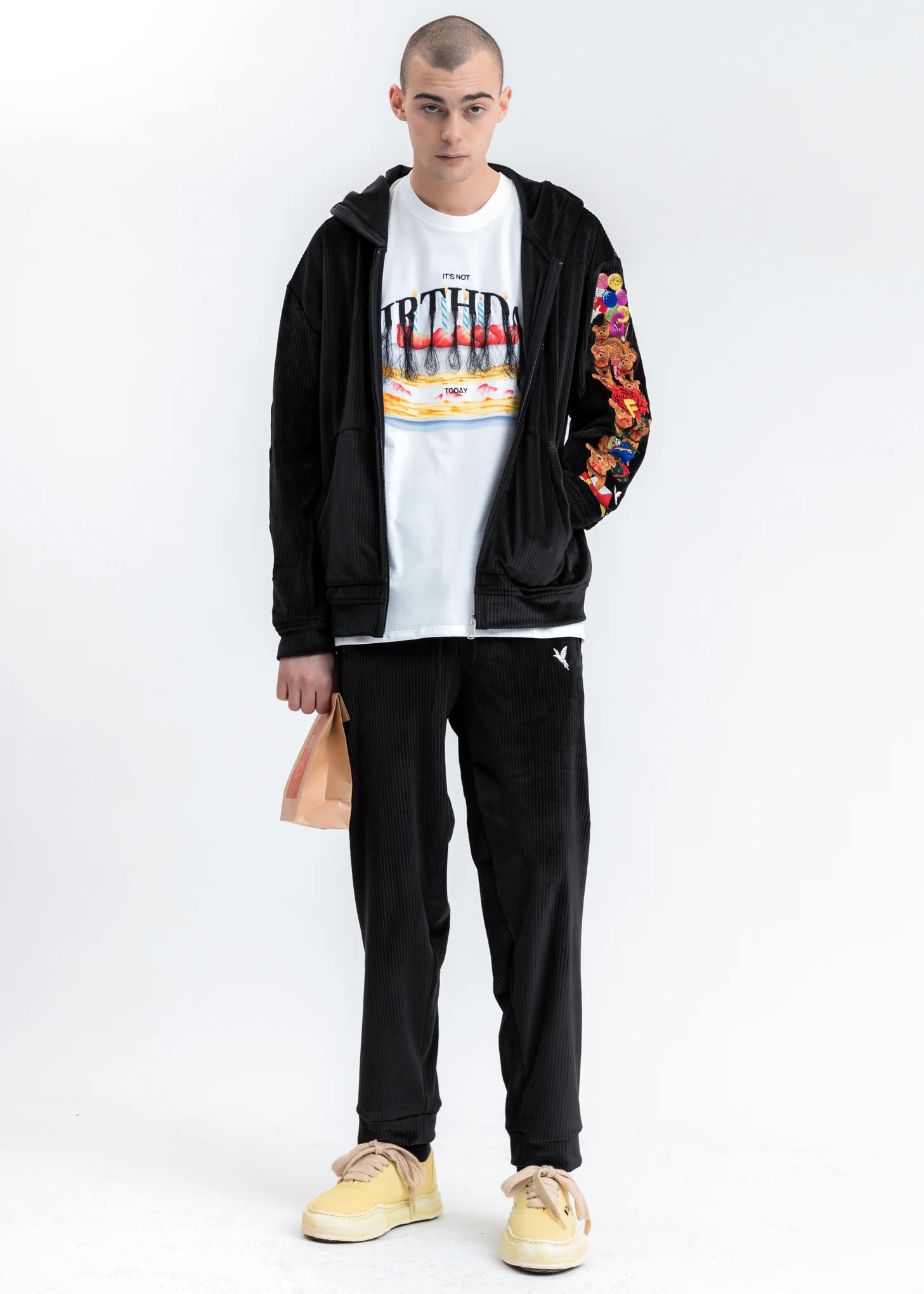 Black Chaos Embroidery Comfy Zip Up Hoodie - Image 5