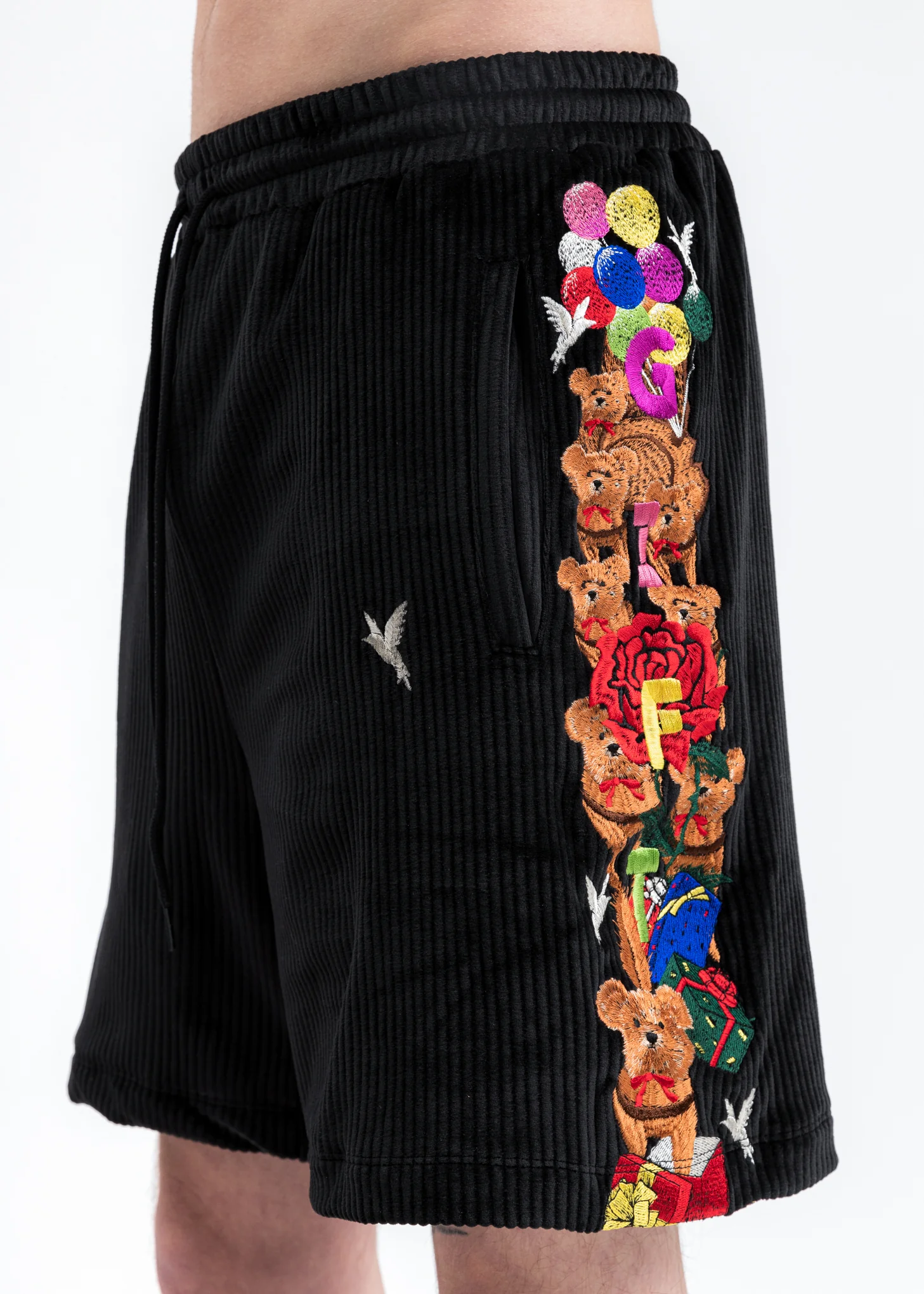 Black Chaos Embroidery Comfy Shorts - Image 2