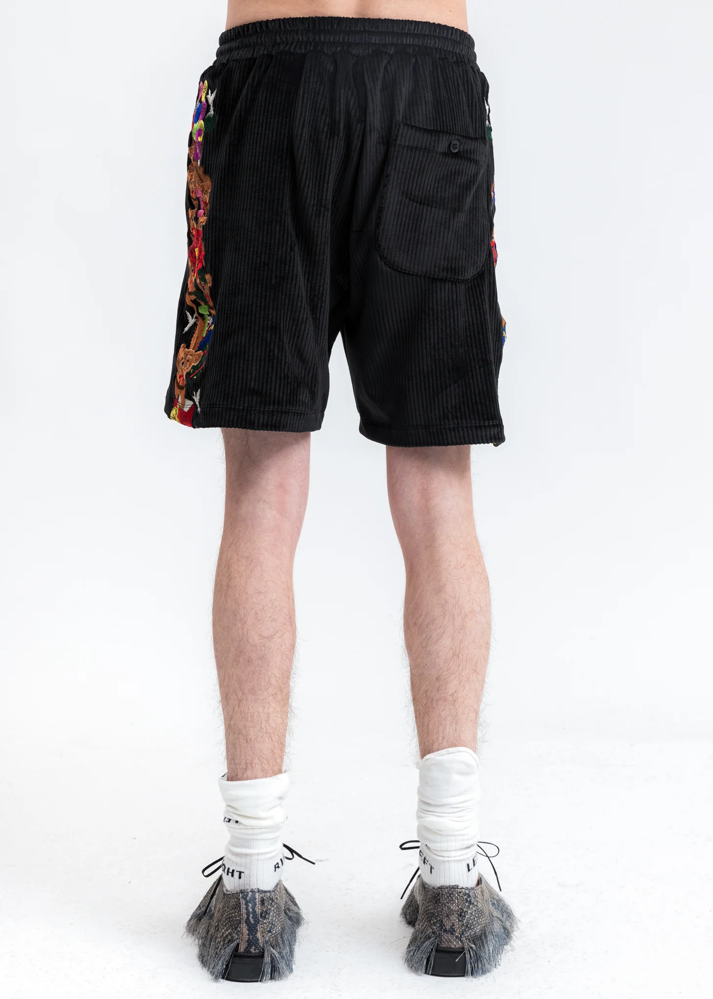 Black Chaos Embroidery Comfy Shorts - Image 4