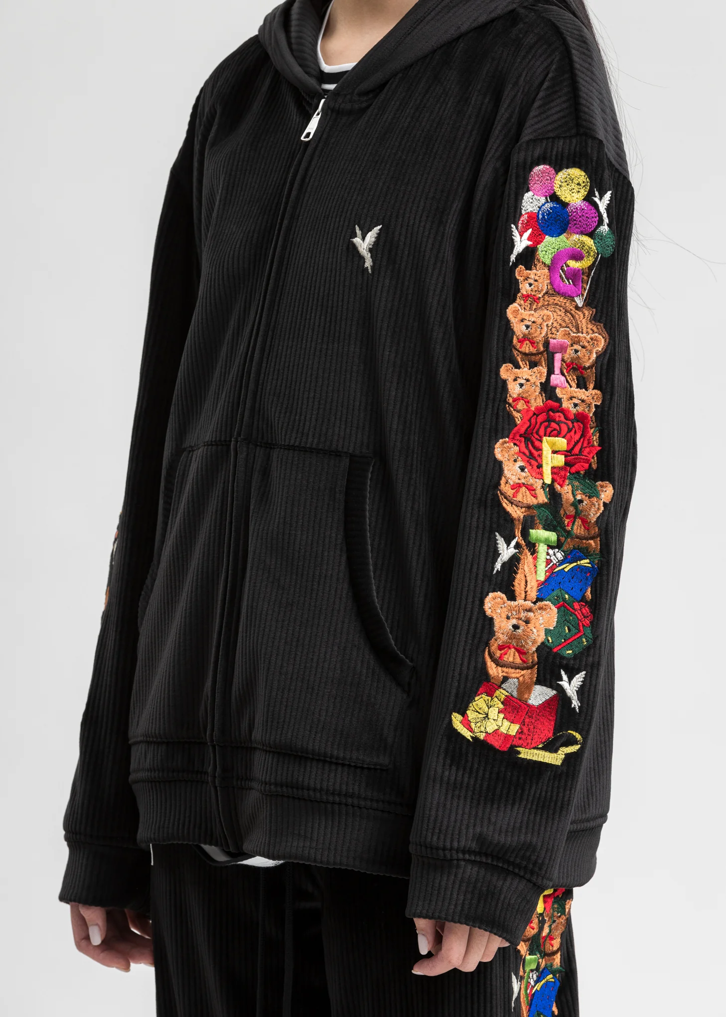Black Chaos Embroidery Comfy Zip Up Hoodie - Image 2