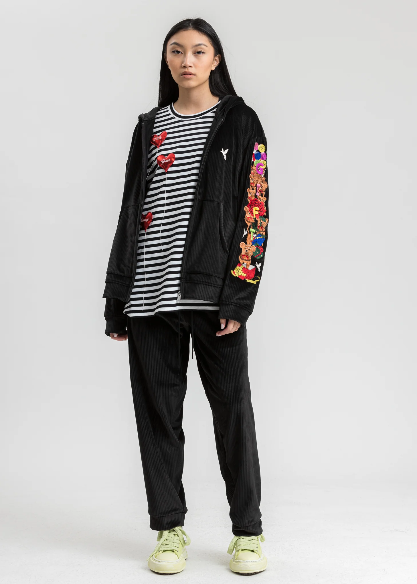 Black Chaos Embroidery Comfy Zip Up Hoodie - Image 6
