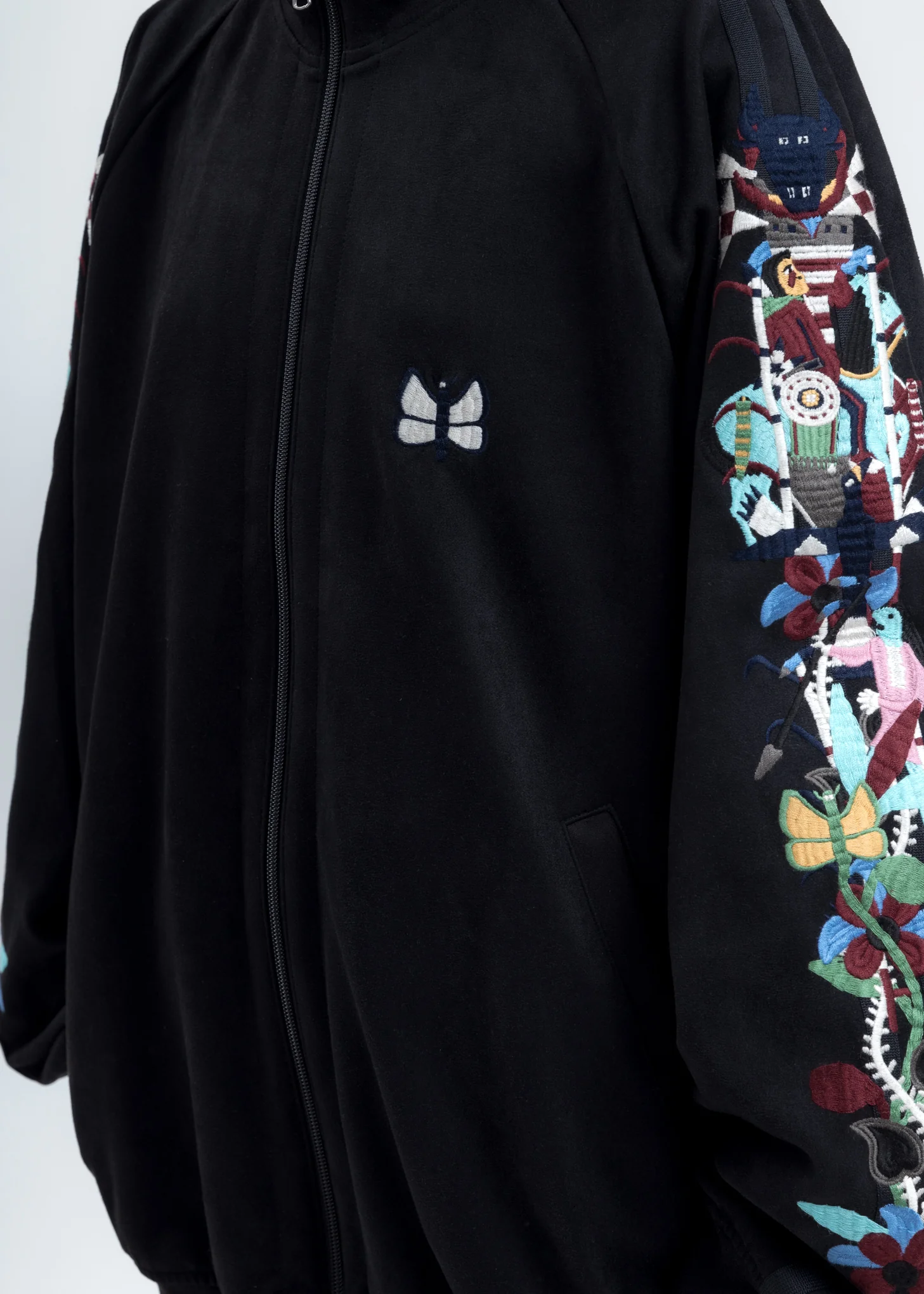 Black Chaos Embroidery Suede Track Jacket - Image 2