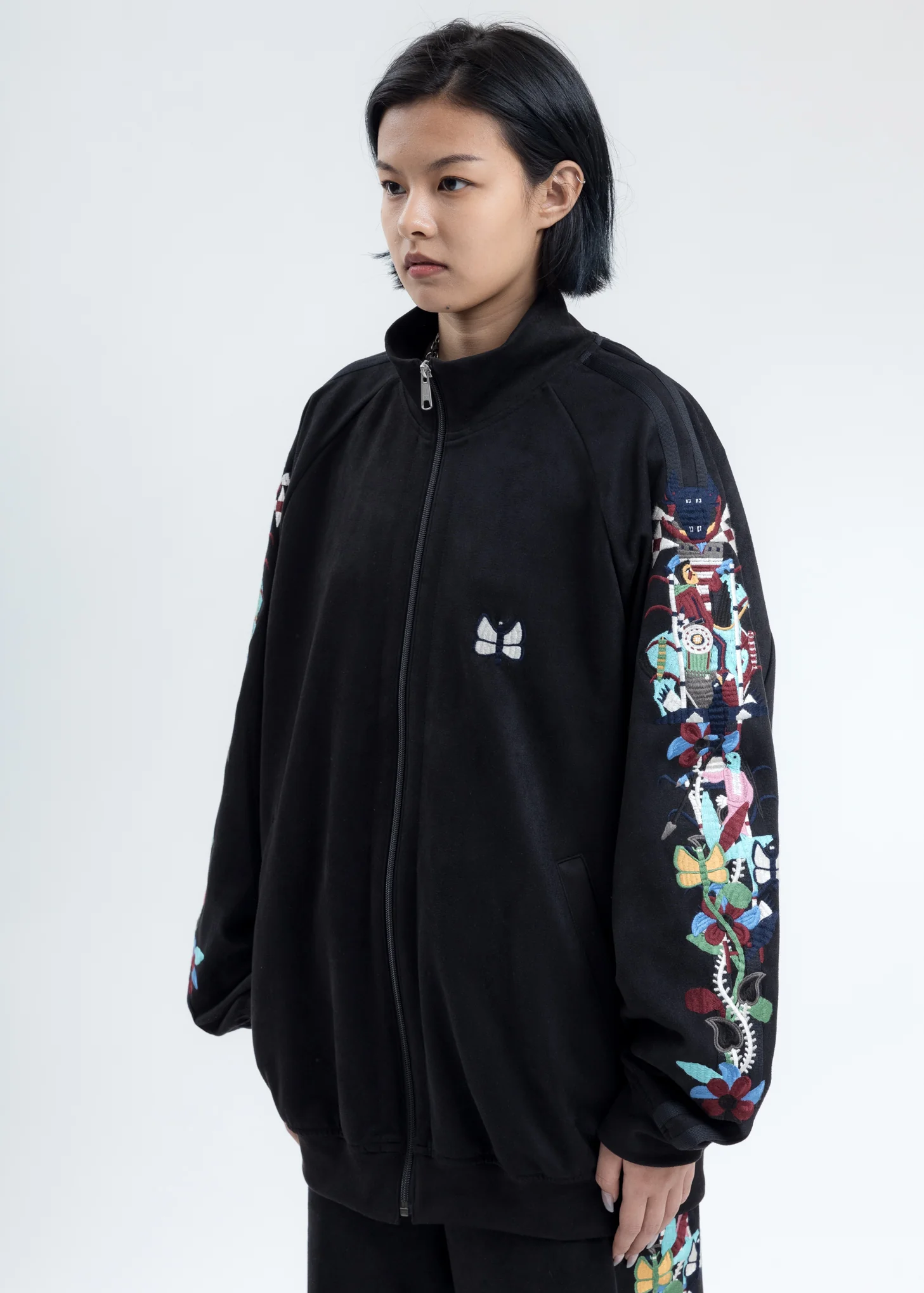 Black Chaos Embroidery Suede Track Jacket - Image 3