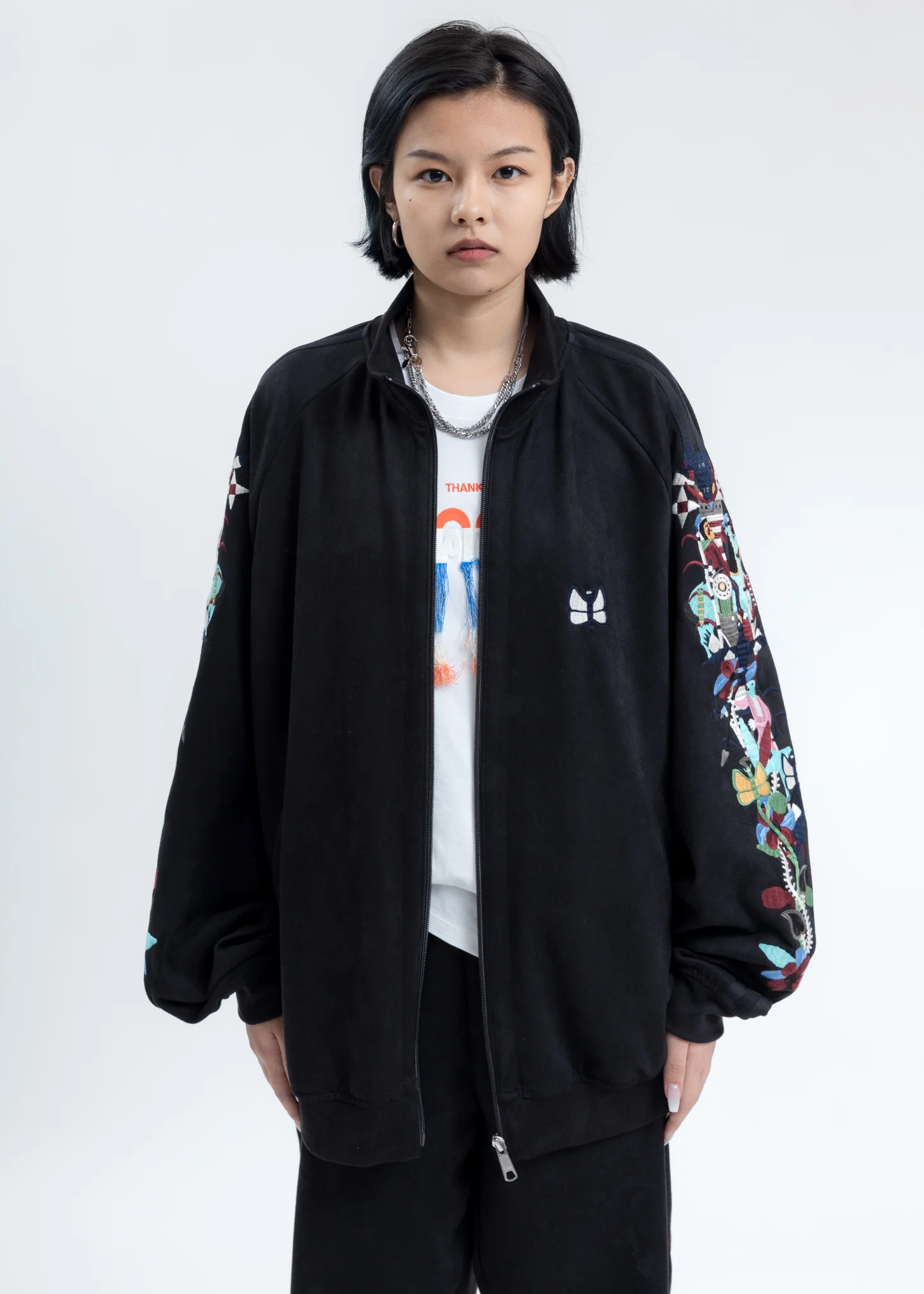 Black Chaos Embroidery Suede Track Jacket - Image 4