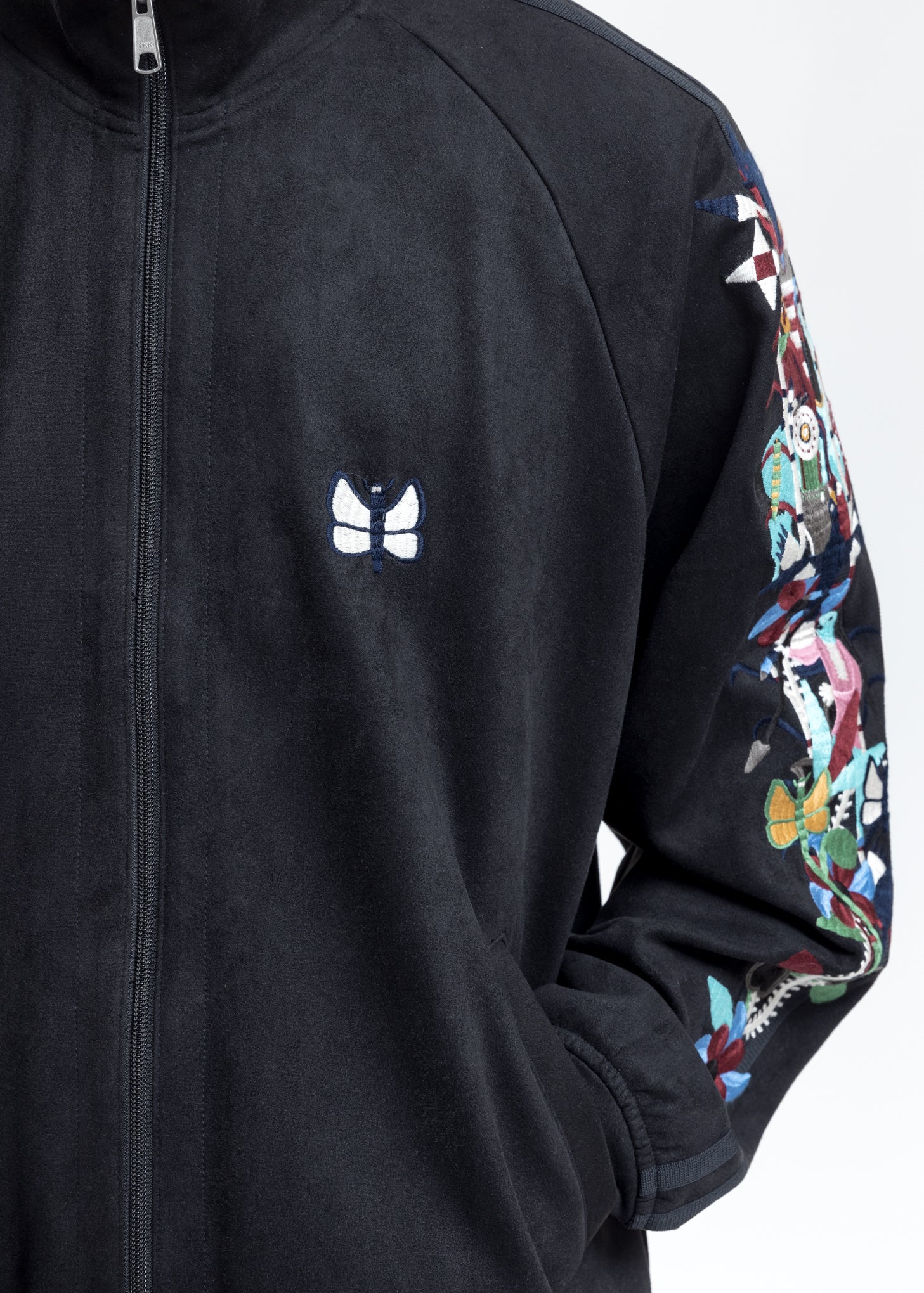 Black Chaos Embroidery Suede Track Jacket - Image 3