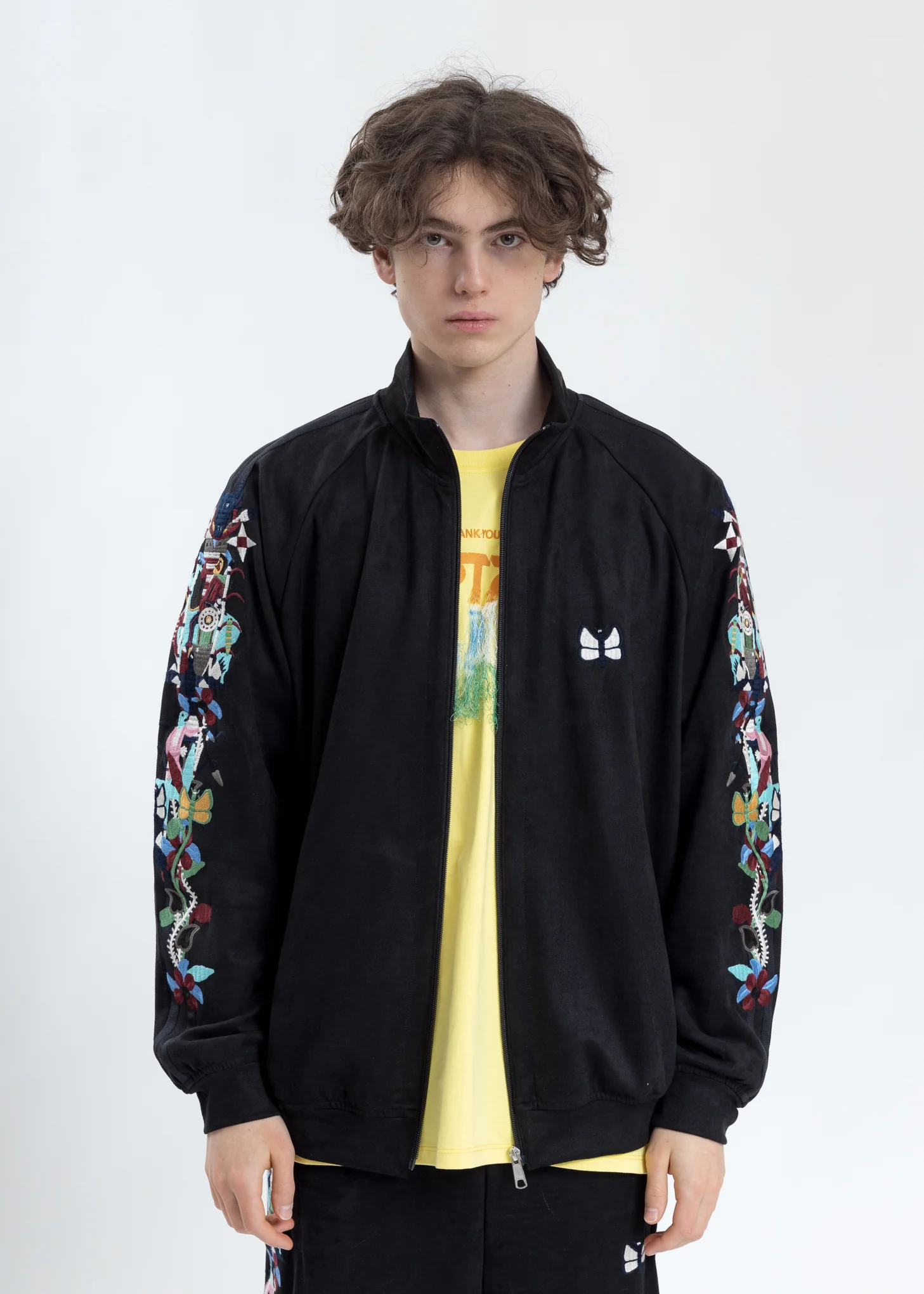 Black Chaos Embroidery Suede Track Jacket - Image 4