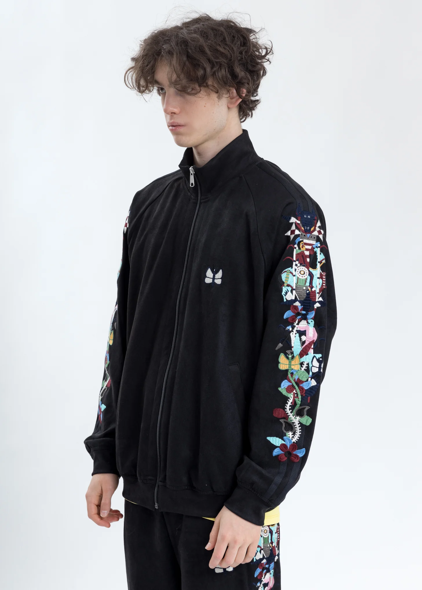 Black Chaos Embroidery Suede Track Jacket - Image 5