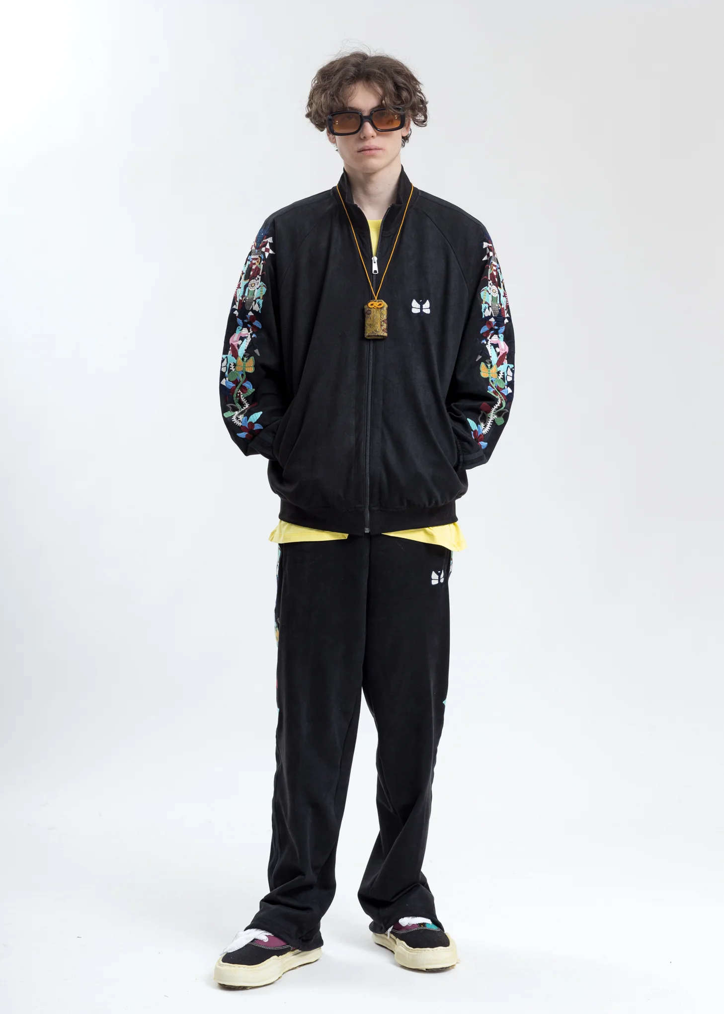 Black Chaos Embroidery Suede Track Jacket - Image 7