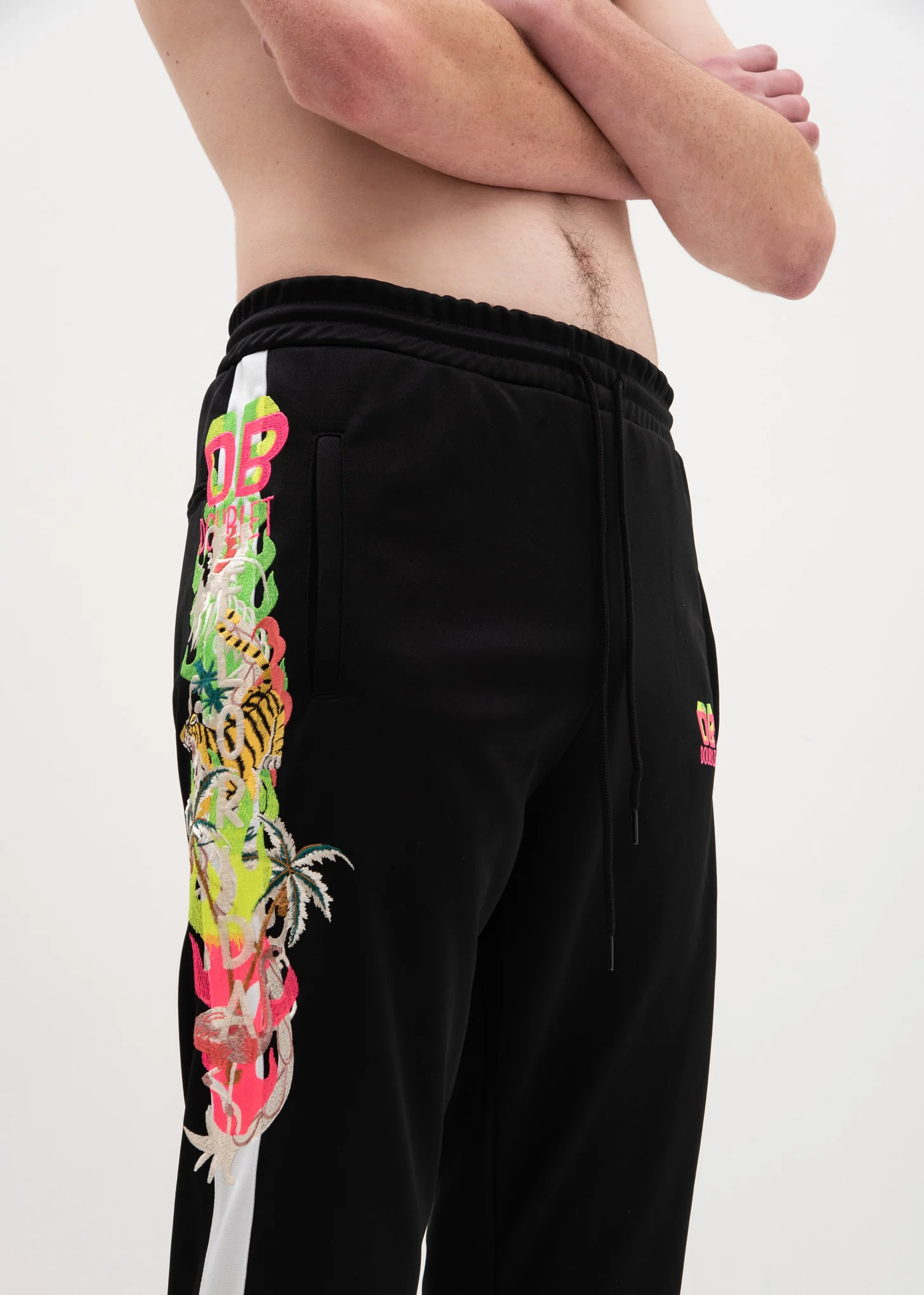 Black Chaos Embroidery Track Pants - Image 3