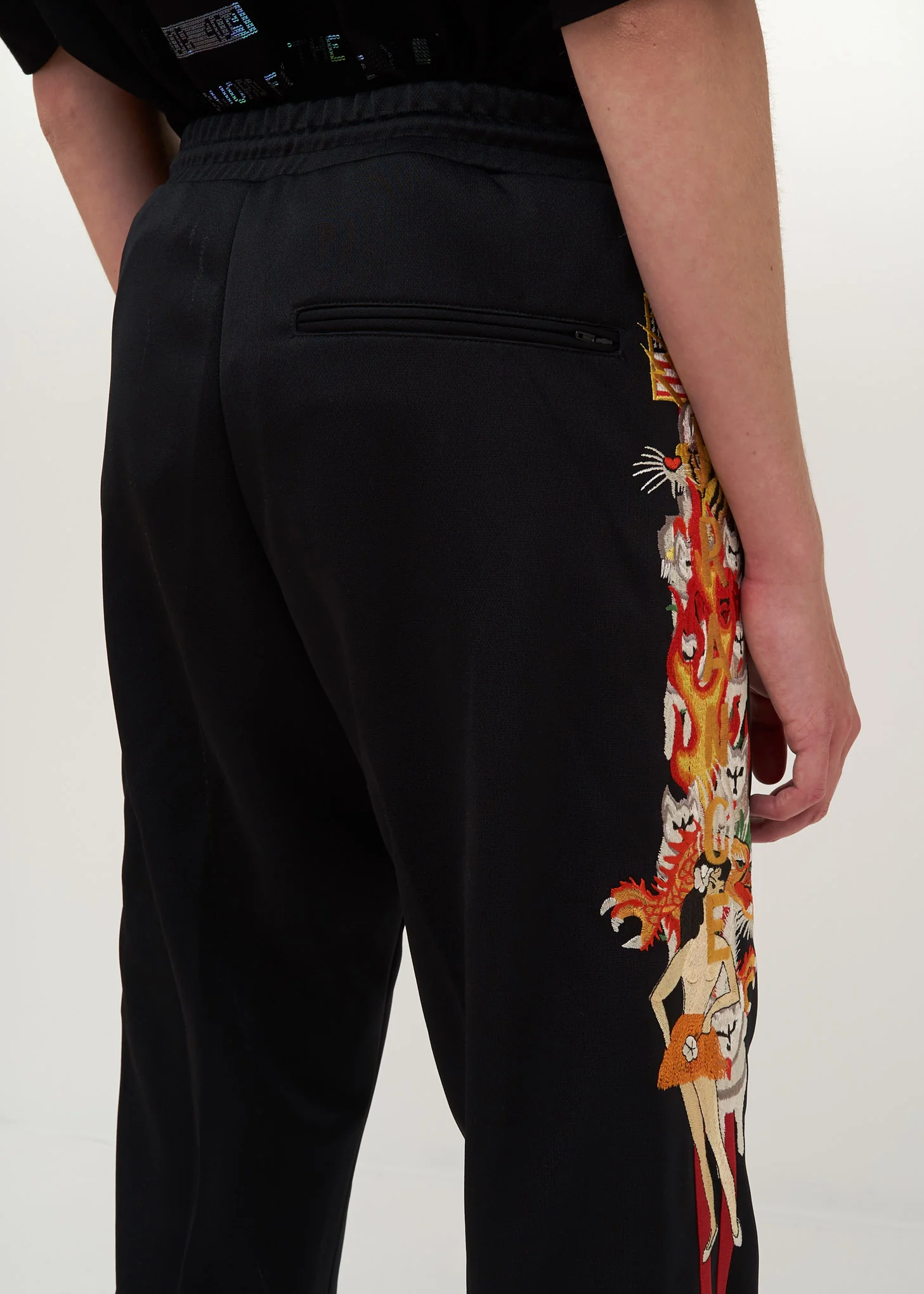 Black Chaos Embroidery Track Pants - Image 4