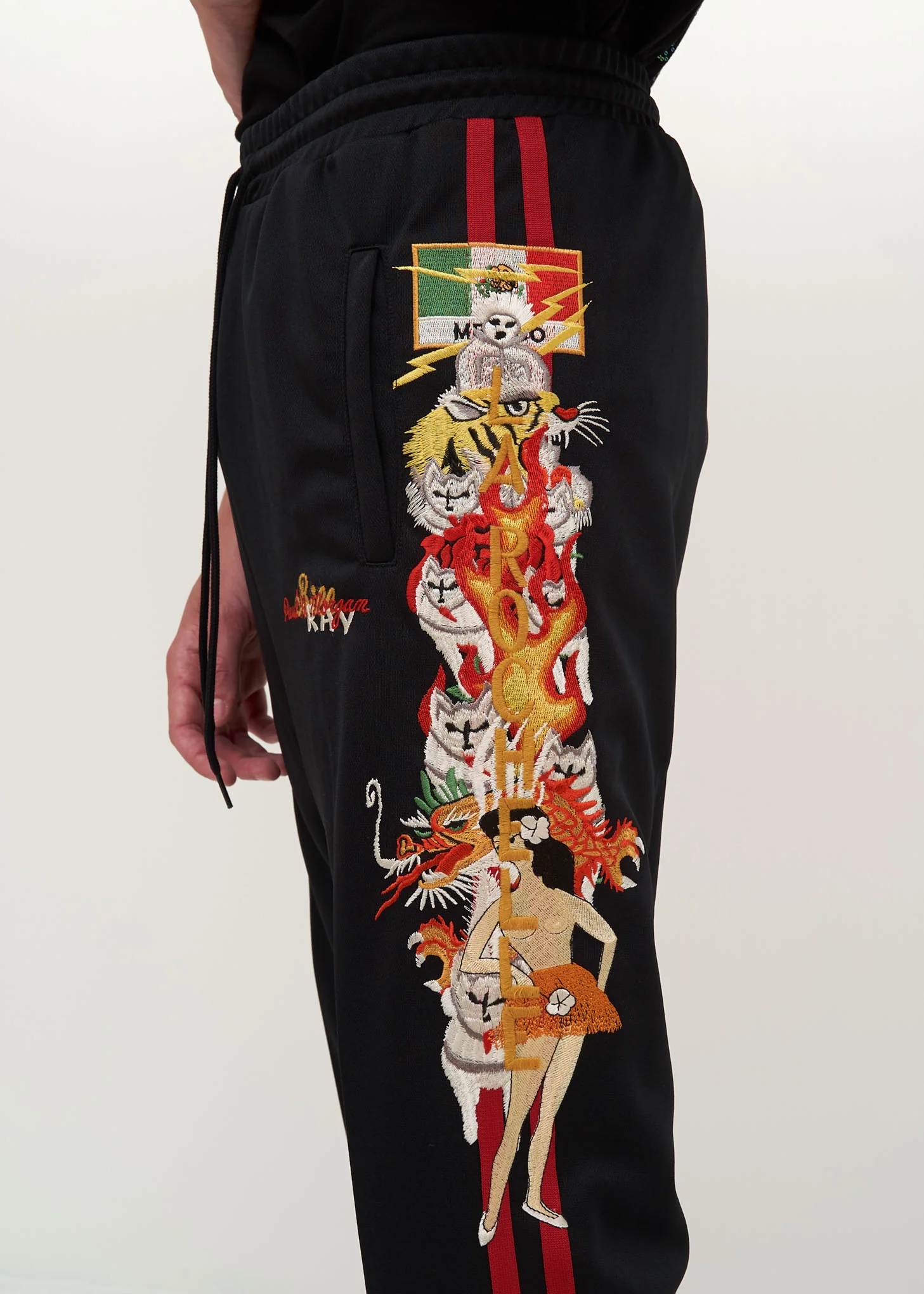 Black Chaos Embroidery Track Pants - Image 5