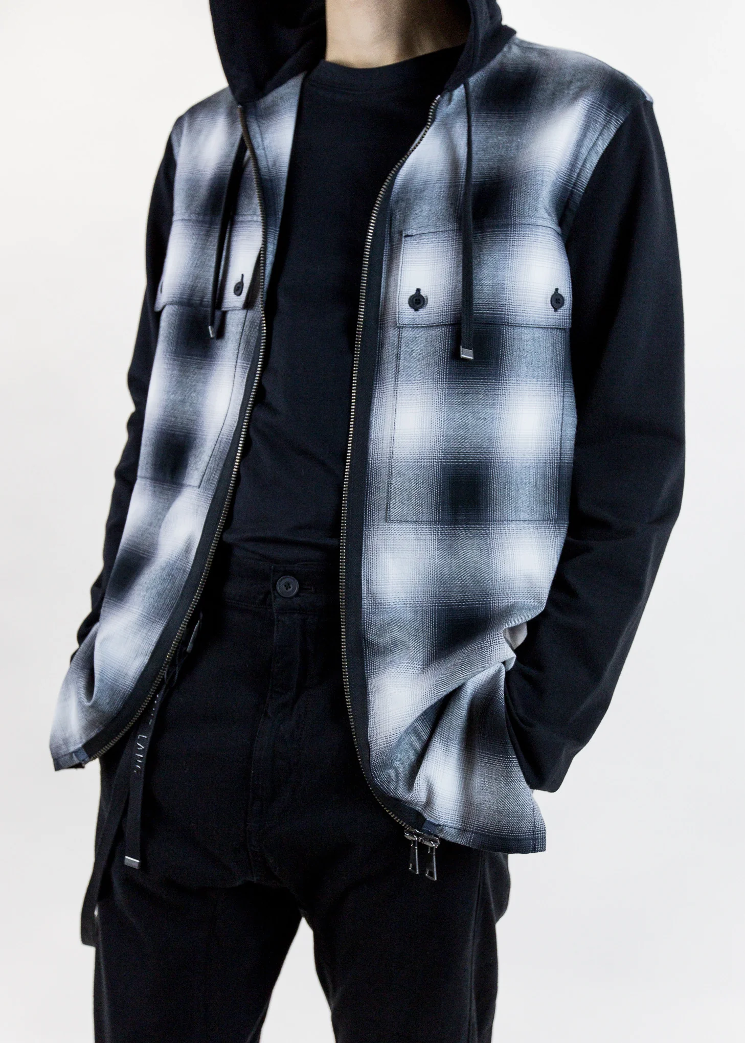 Black Check Combo Zip Hoodie - Image 2