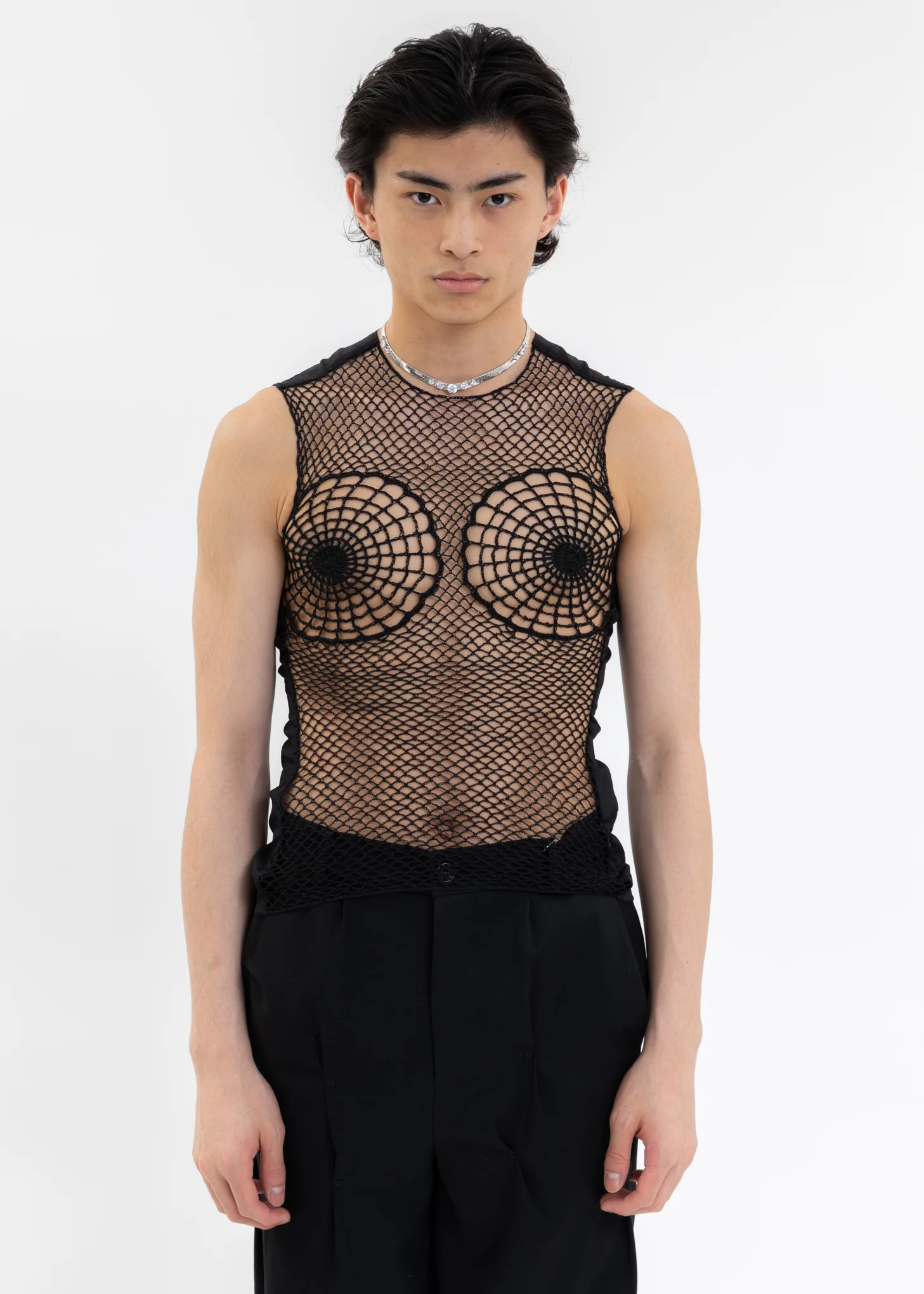 Black Chip Cut Out Splicing Vest