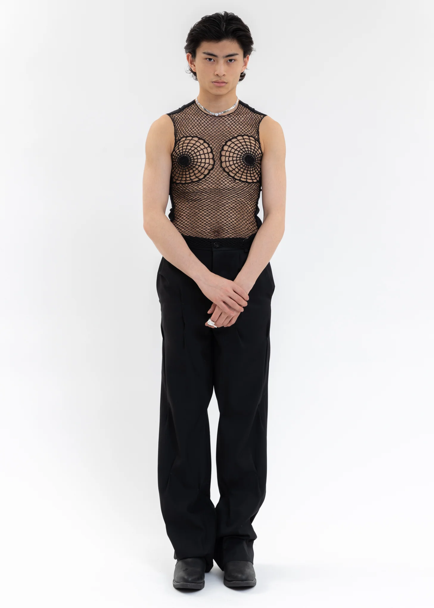 Black Chip Cut Out Splicing Vest - Image 5